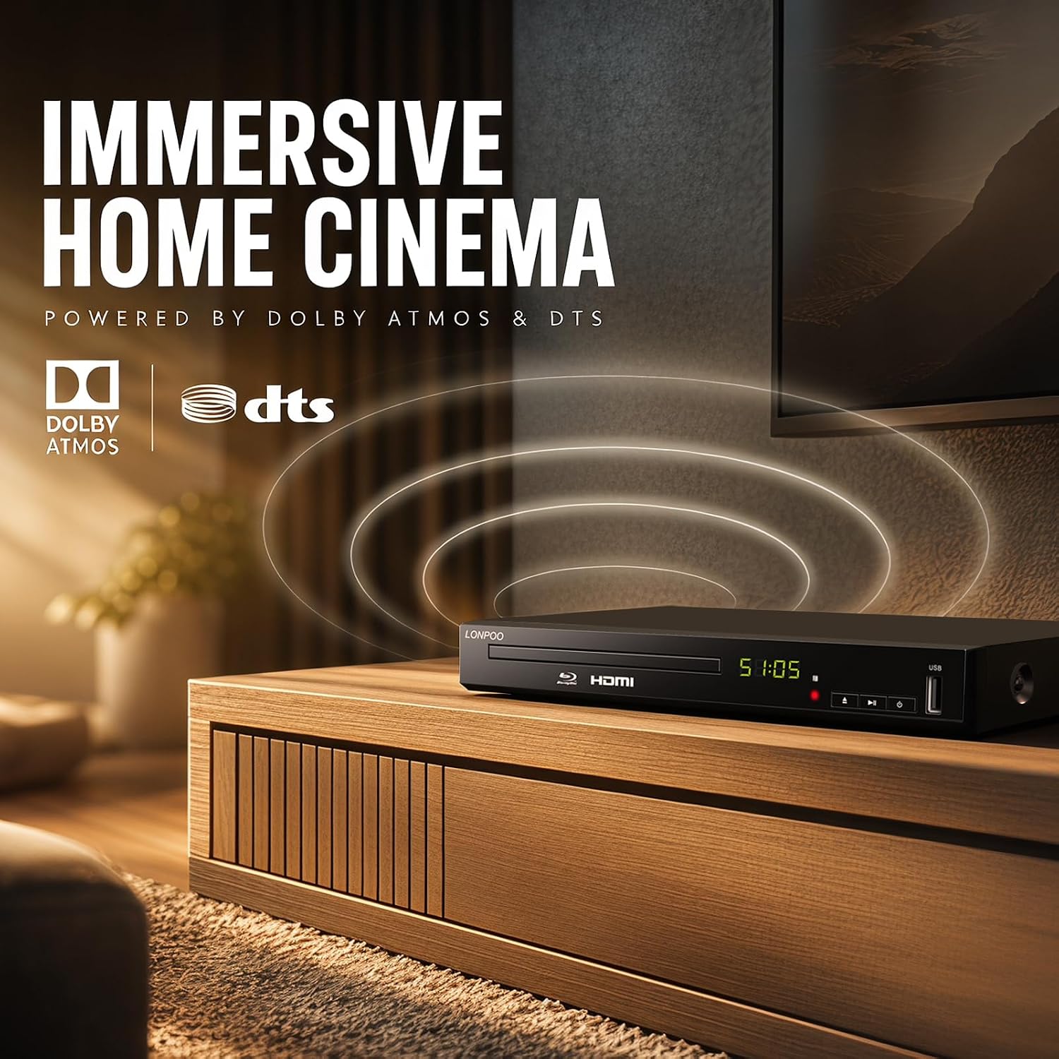 Detalle de LONPOO LP-100 HD Blu-Ray Disc Player: Full 1080p Upscaling with HDMI, AV, Coax Output and USB