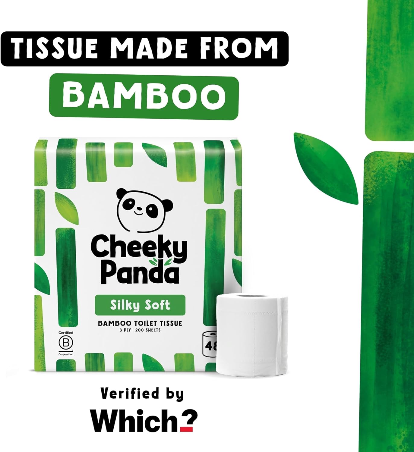 Thumbnail 5 de The Cheeky Panda Bamboo Toilet Rolls Bulk Buy (48 rolls) – 3 ply bamboo tissue with plastic-free packaging