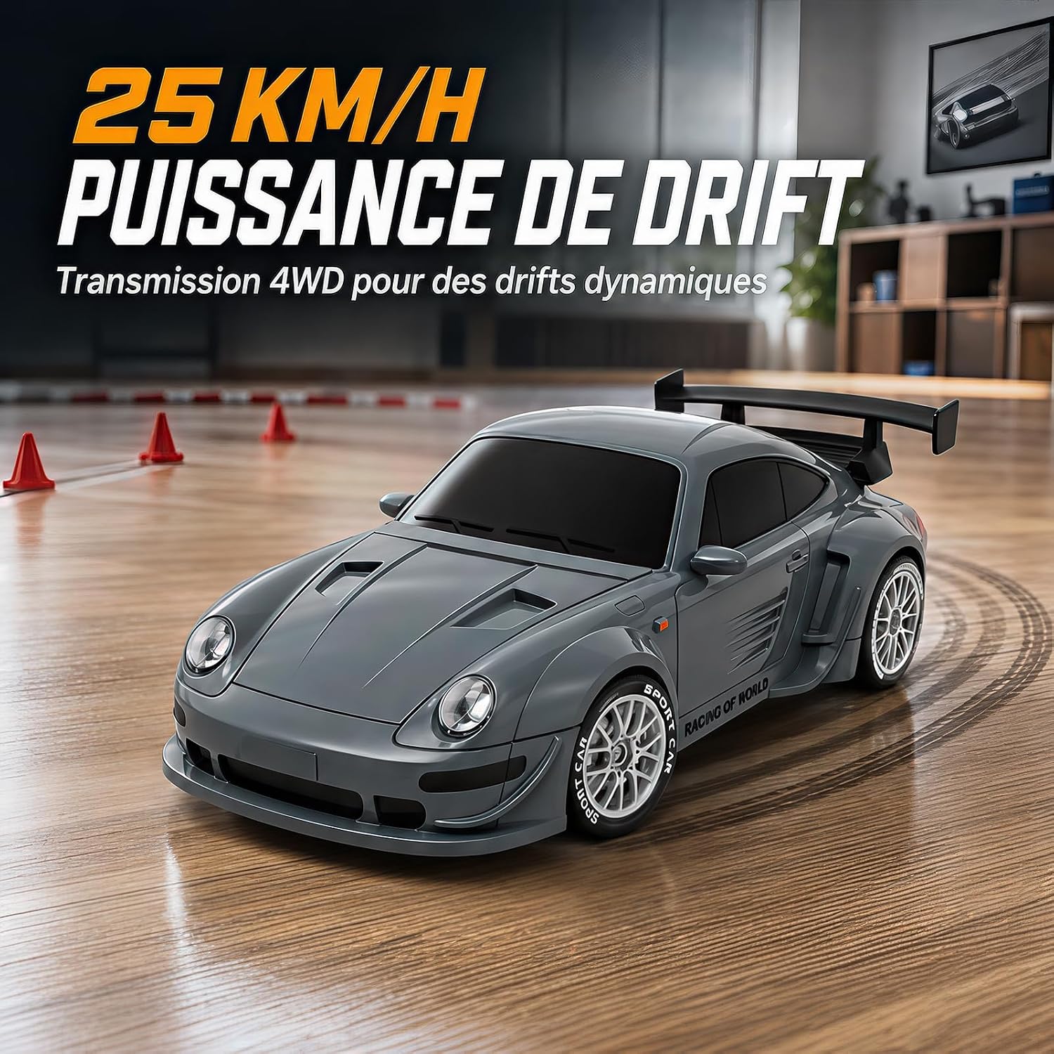 Detalle 2 de YESHIN US020-7M RC-driftauto 1:24 met 4WD, ledverlichting en 2 banden sets
