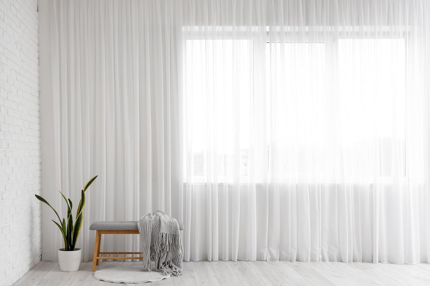 Detalle de IDOL Gardinen Vorhang halbtransparent mit Kräuselband und Store Voile Bleibandabschluss Weiß (200x400 cm)