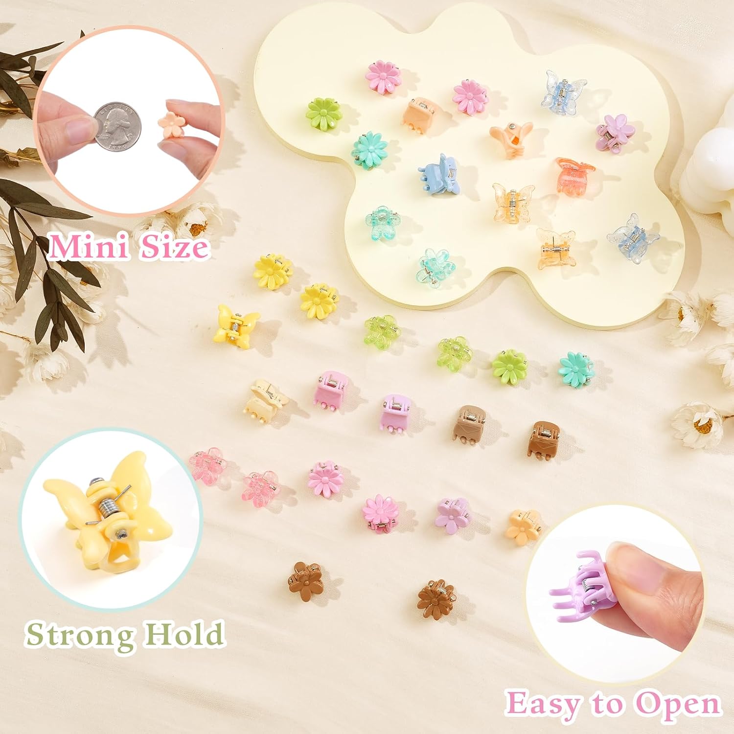 Thumbnail 6 de CÉLLOT 112-Piece Baby Hair Clips, Mini Flower & Butterfly Claws, 28 Colors