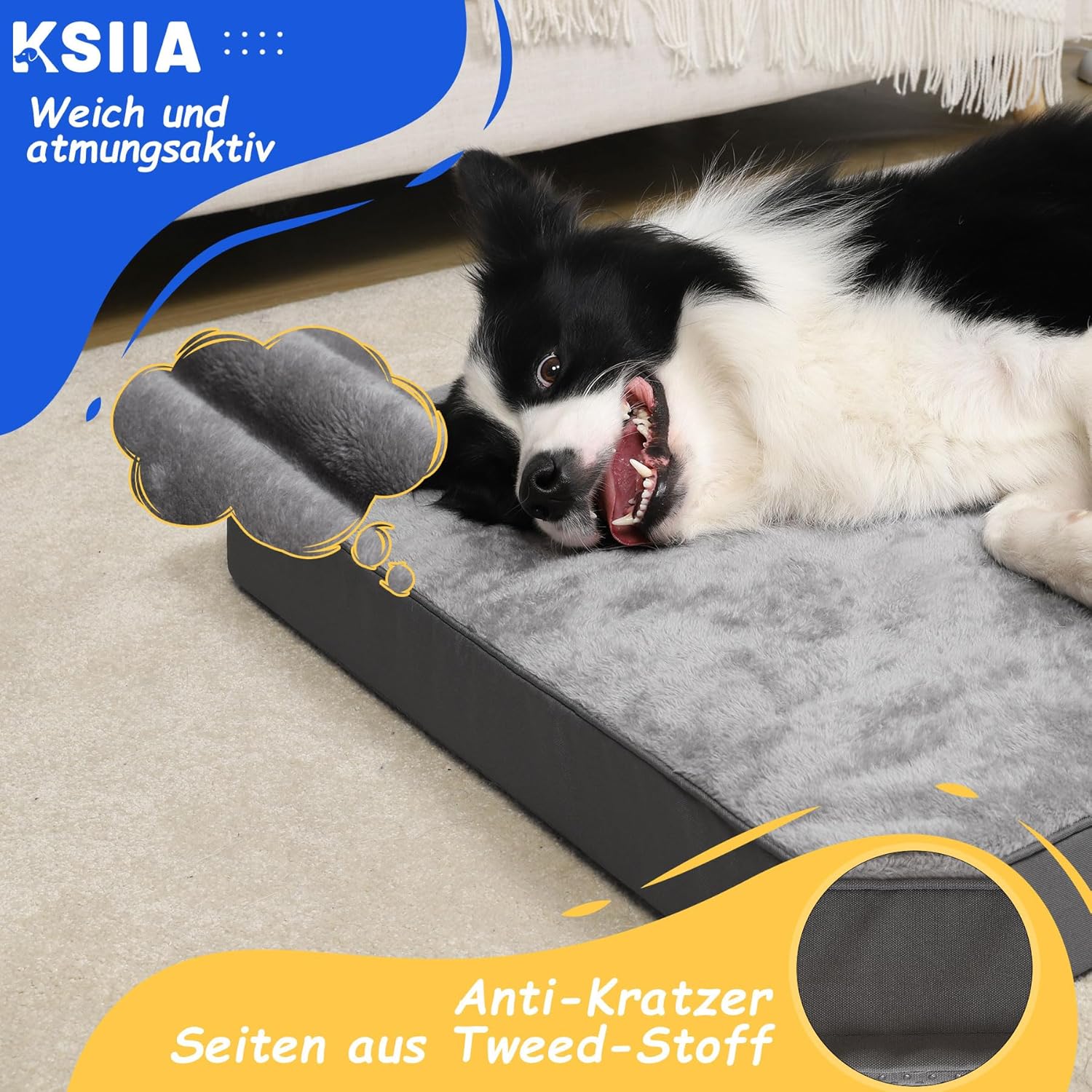 Thumbnail 2 de Orthopädisches Hundebett KSIIA für große Hunde (XXL), waschbar 120x75x9 cm in Dunkelgrau