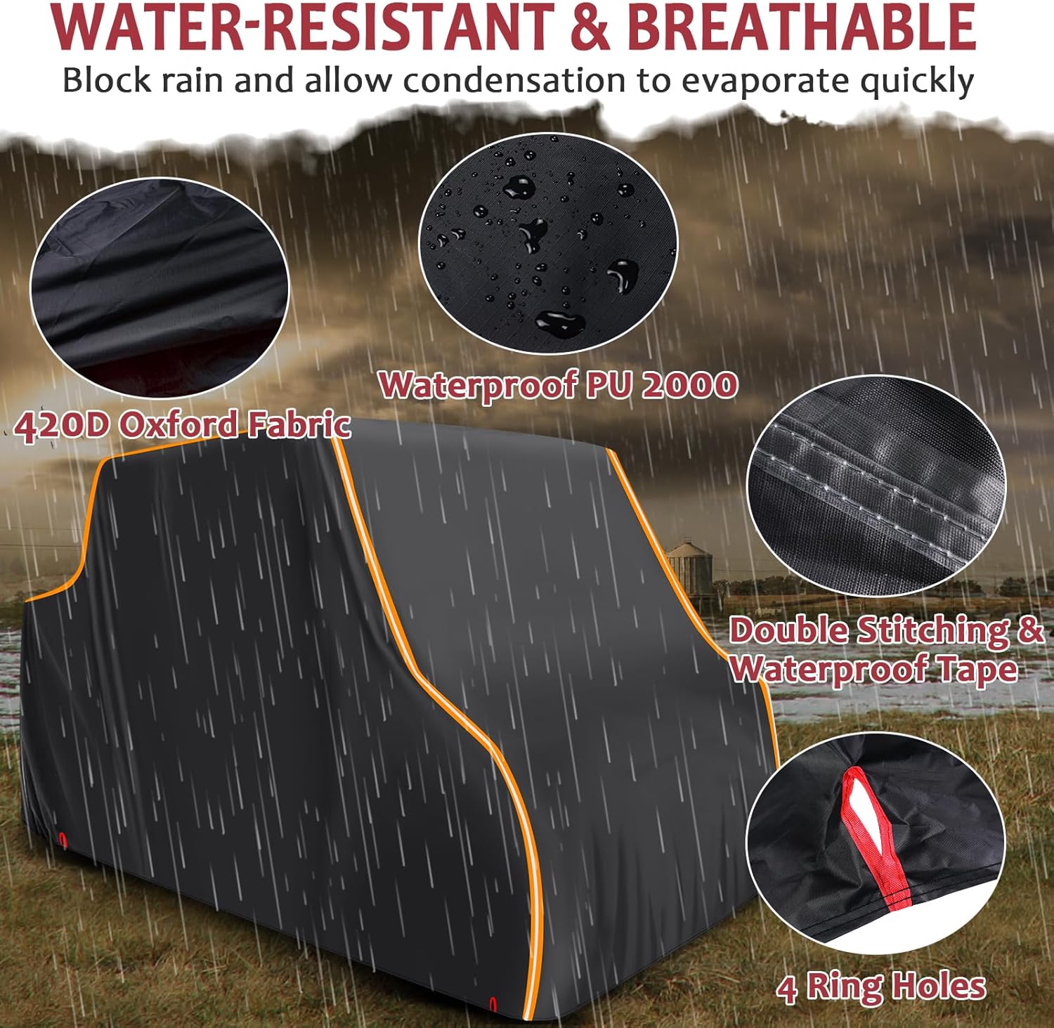 Detalle de StarknightMT Heavy Duty UTV Cover 4-Seat (157" x 65" x 77"): All-Weather Protection for 4-6 Seaters