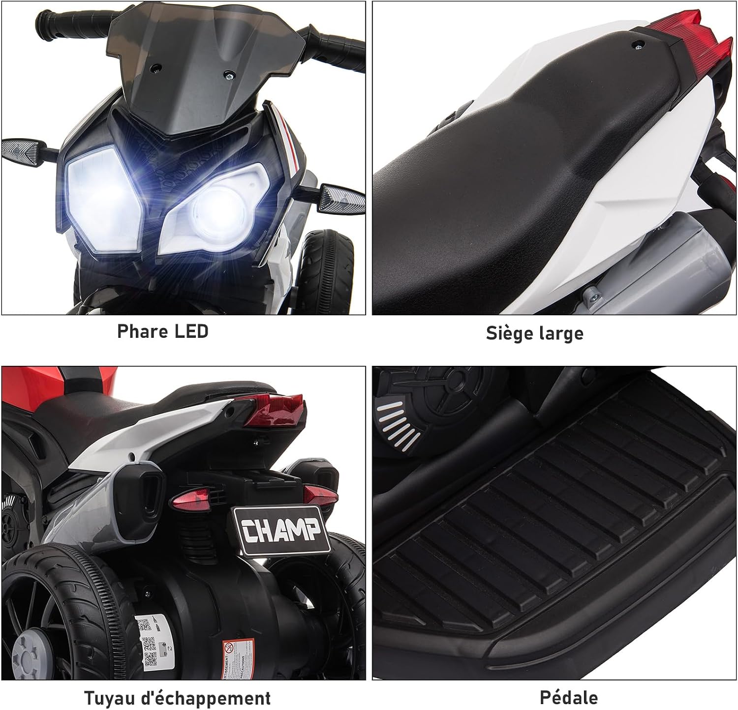 Detalle 2 de HOMCOM 370-103V90RD elektrische kindermotorfiets, 3 wielen, 6 V en lichteffecten