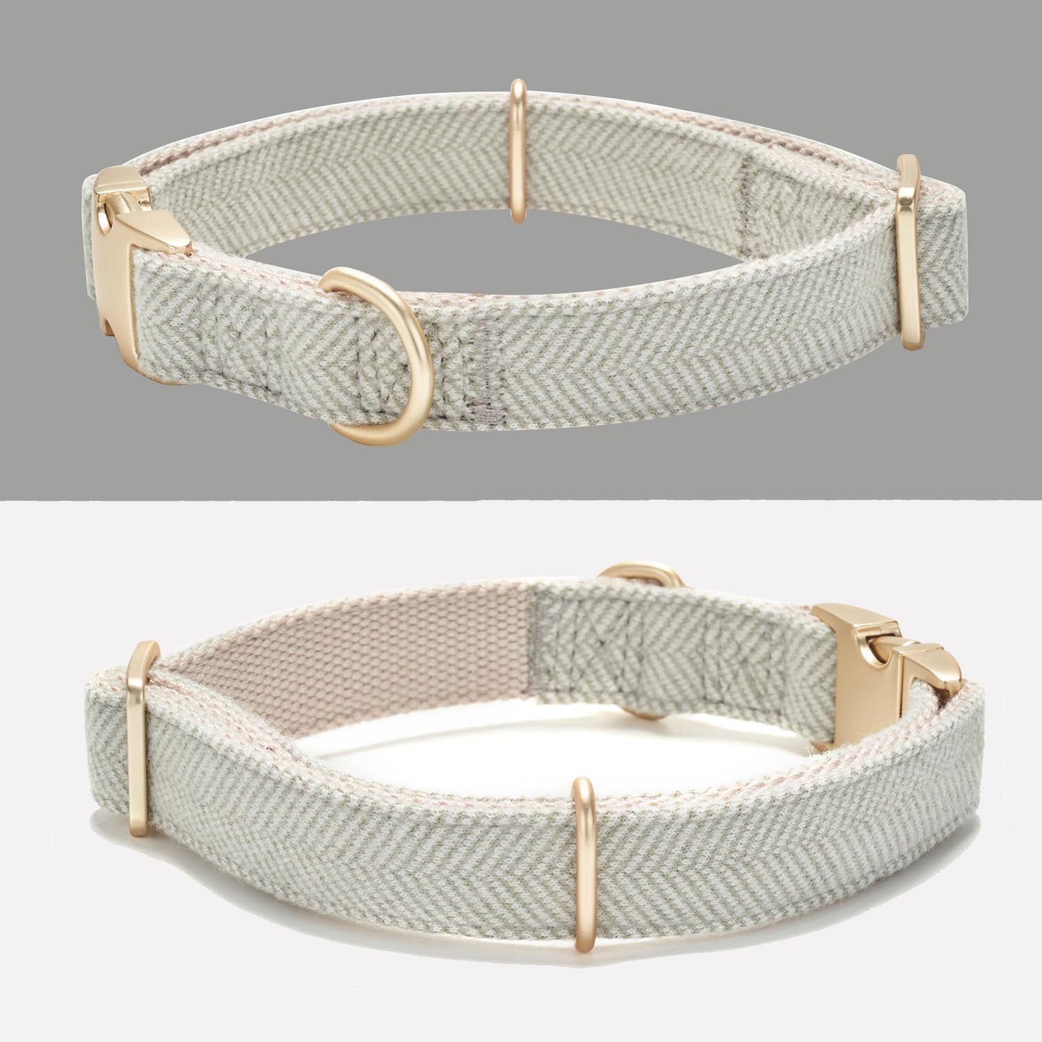 Detalle de Petiry Tweed Herringbone Dog Collar with Metal Buckle for Small Dogs (25–38 cm) – Grey