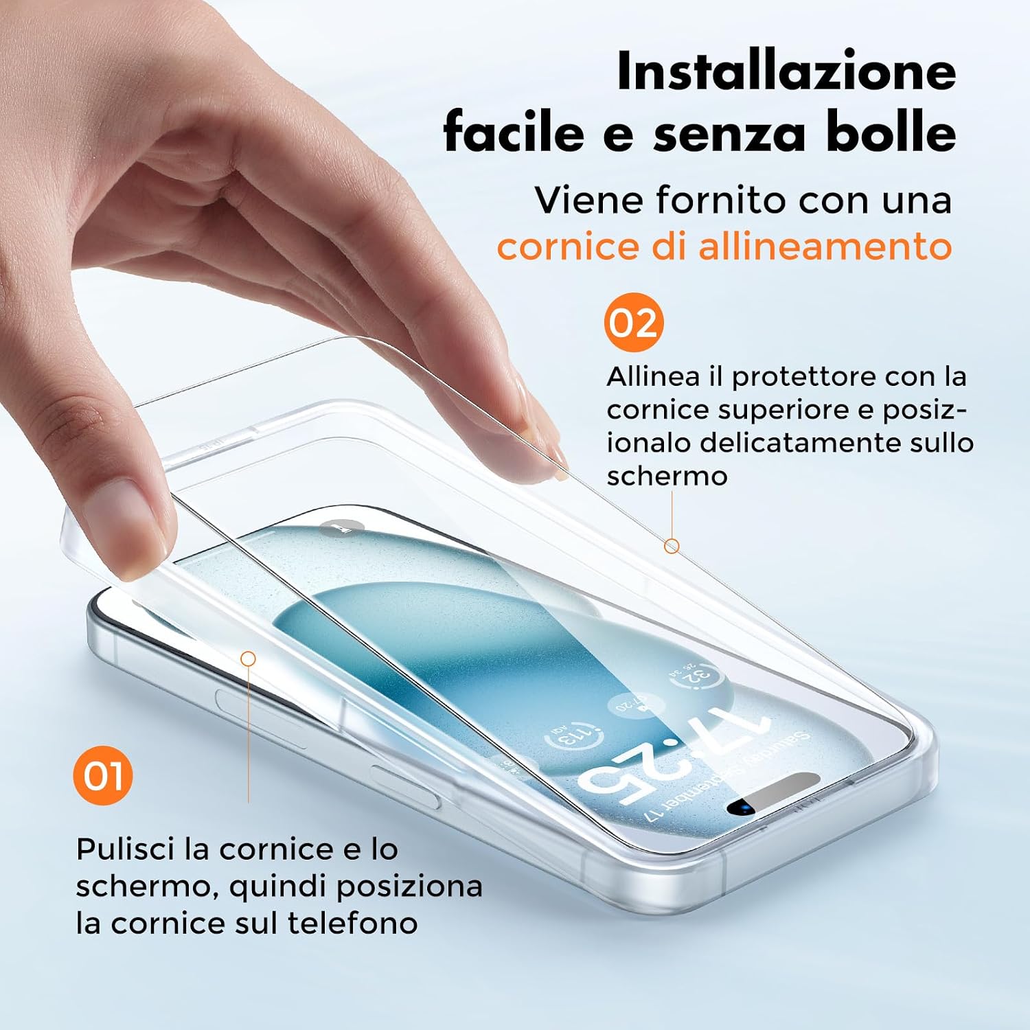 Detalle de UNBREAKcable 3 Pellicole Vetro per iPhone 15 6,1" – Protezione 9H, Trasparente, Installazione Facile