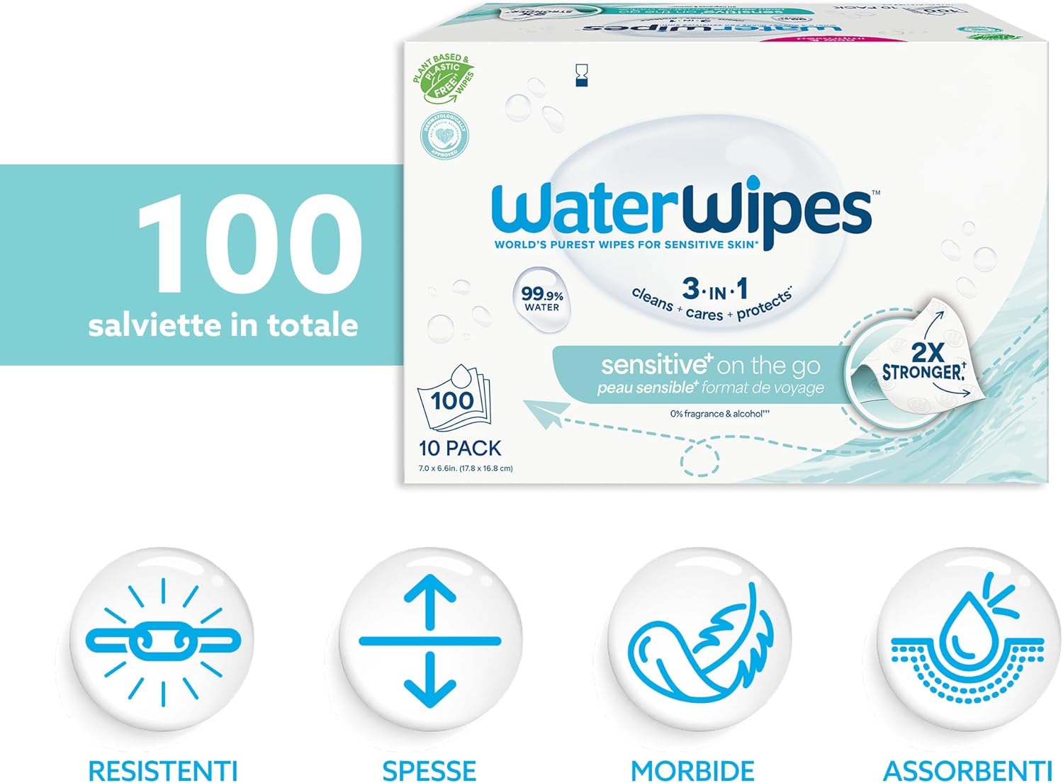Detalle 2 de WaterWipes Sensitive+ On The Go 100 pezzi salviettine umidificate