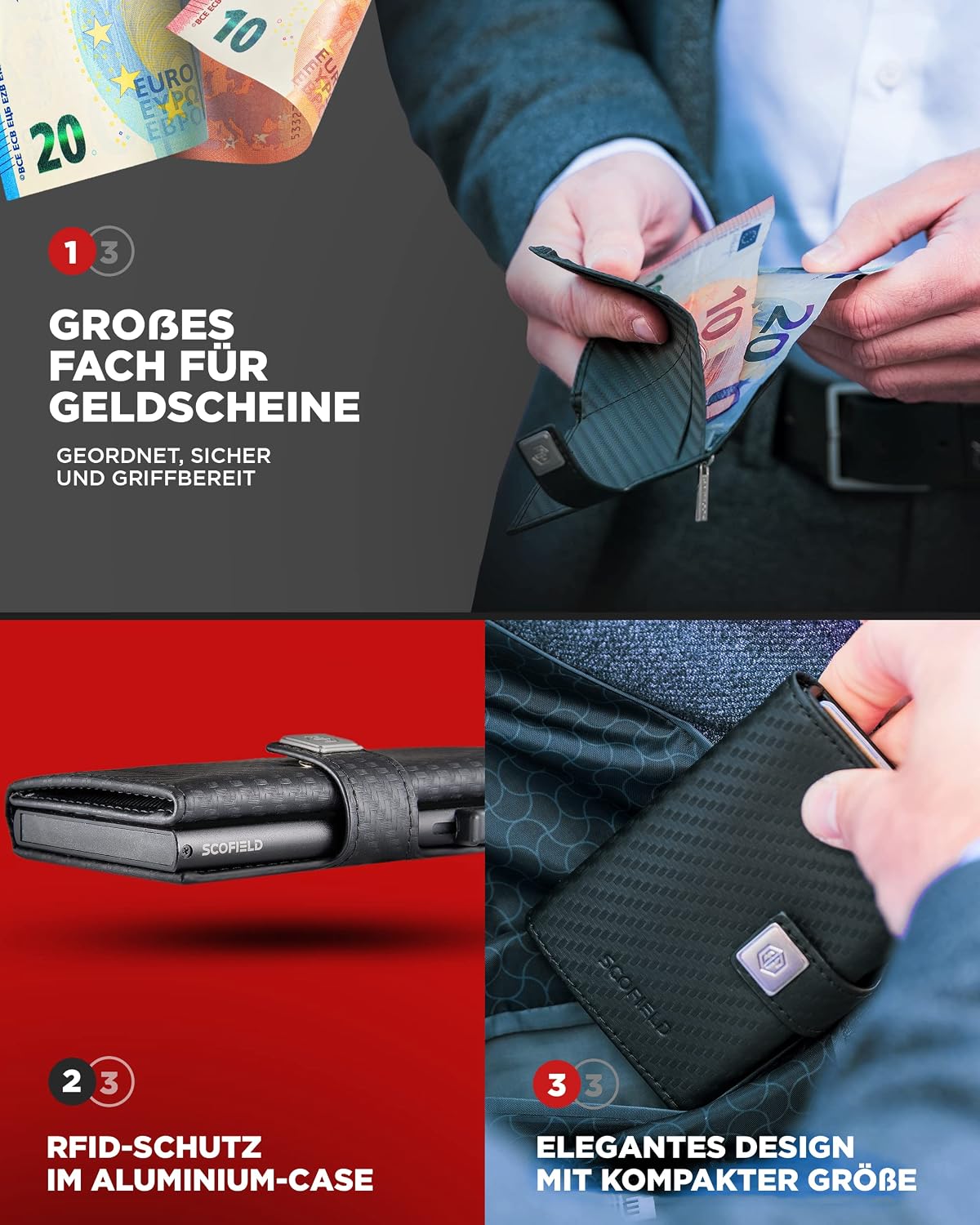 Thumbnail 3 de SF SCOFIELD Trinity Geldbörse Herren – Slim Wallet mit RFID-Schutz und 12 Kartenkapazität