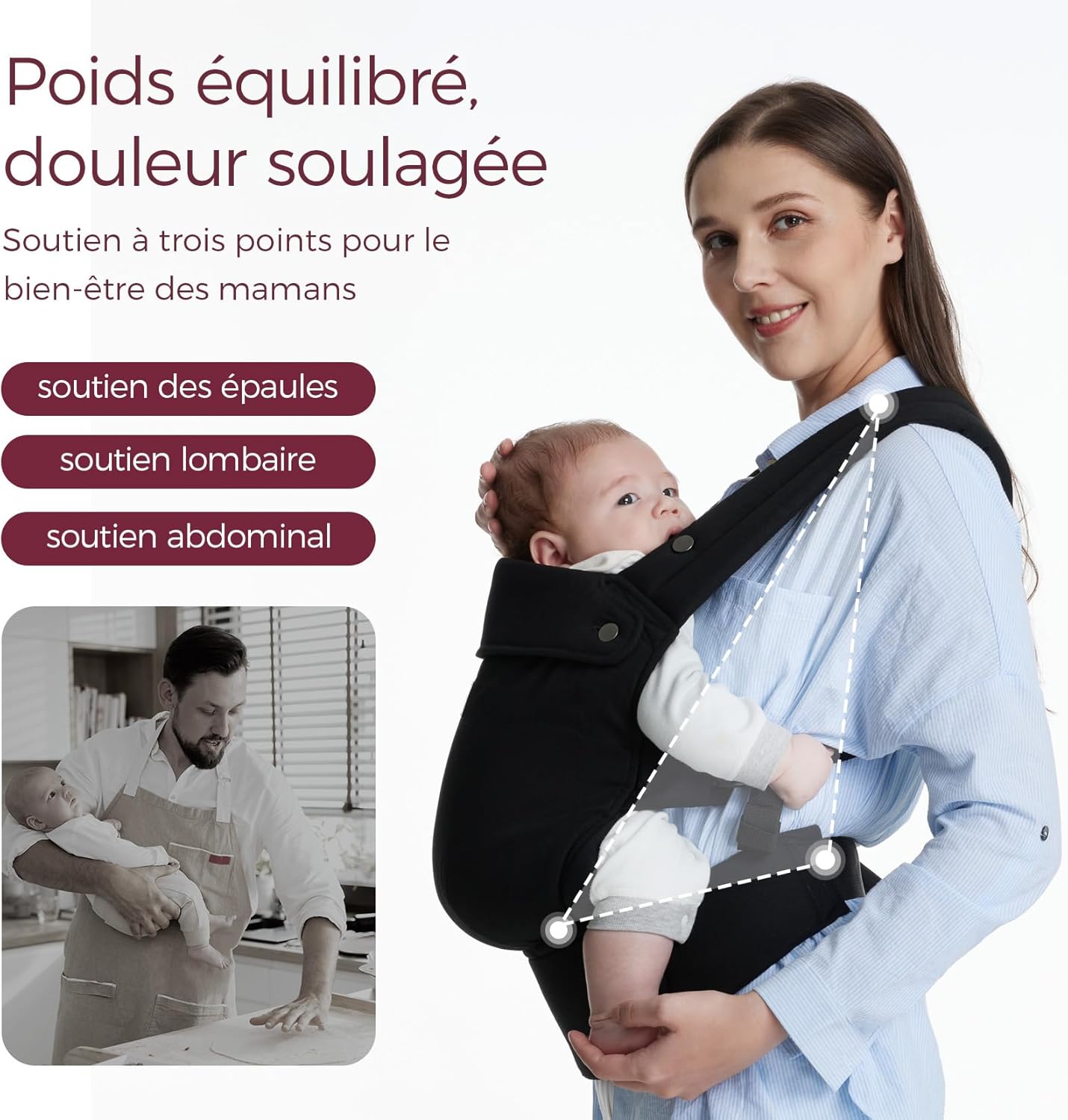 Thumbnail 1 de Momcozy Porte-bébé coton doux Noir 3–20 kg