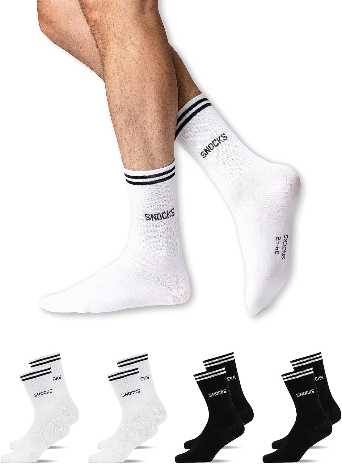 Detalle de Snocks Retro Socken aus Bio-Baumwolle (4 Paar) – lange Tennissocken mit Streifen für Damen & Herren, Gr. 35–50