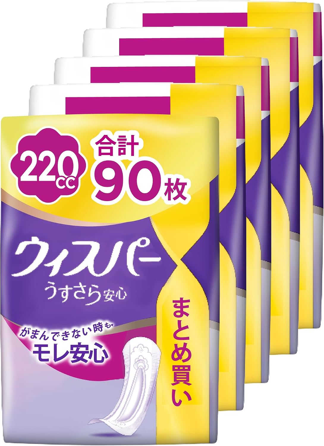 Detalle de ウィスパー うすさら安心 220cc 女性用尿漏れパッド 90枚入り・消臭設計