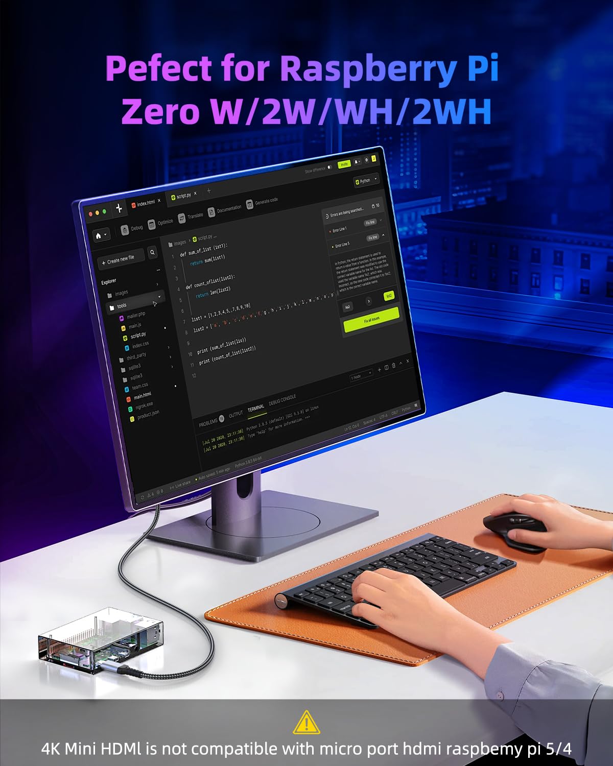 Thumbnail 2 de ZEENVIC Mini HDMI to HDMI Cable (3M) — 4K@60Hz / 2K@120Hz for Raspberry Pi Zero and Mini HDMI devices