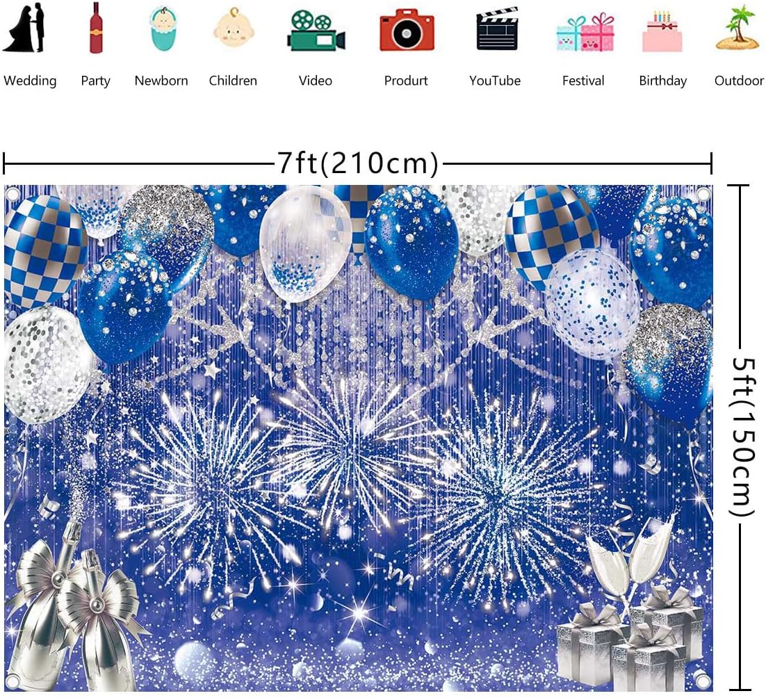 Thumbnail 5 de Blue Silver Glitter Vinyl Photography Backdrop (7x5FT) for Prom, Graduation, Wedding & Birthday Parties