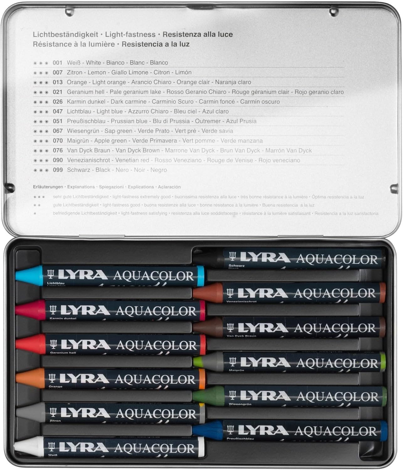 Detalle de LYRA L5611120 Scatola Metallo 12 Aquacolor – Pastelli a cera per acquerello