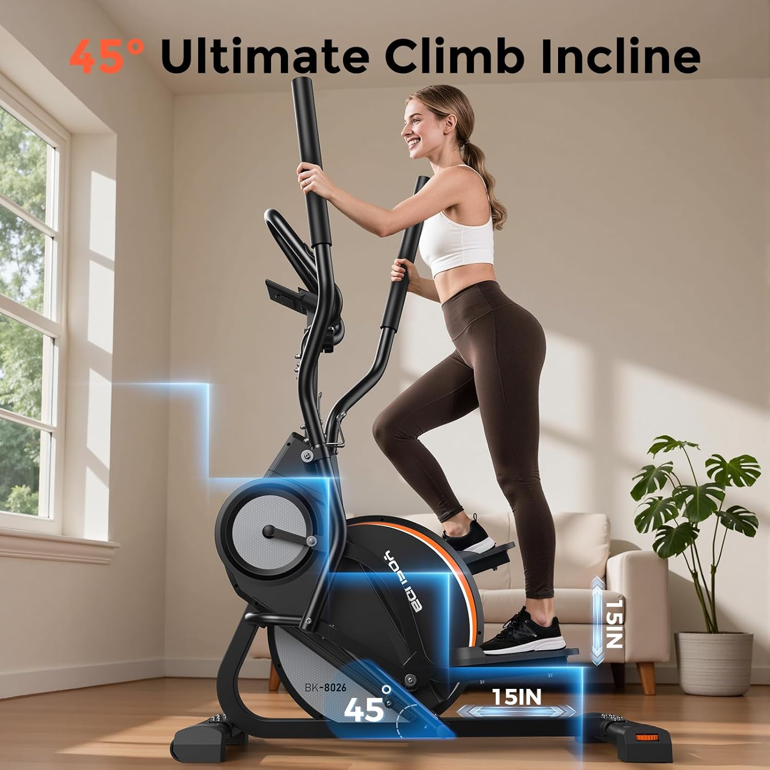 Detalle de YOSUDA 3-in-1 Elliptical Exercise Machine: Compact Home Gym with 45° Incline and 16 Resistance Levels