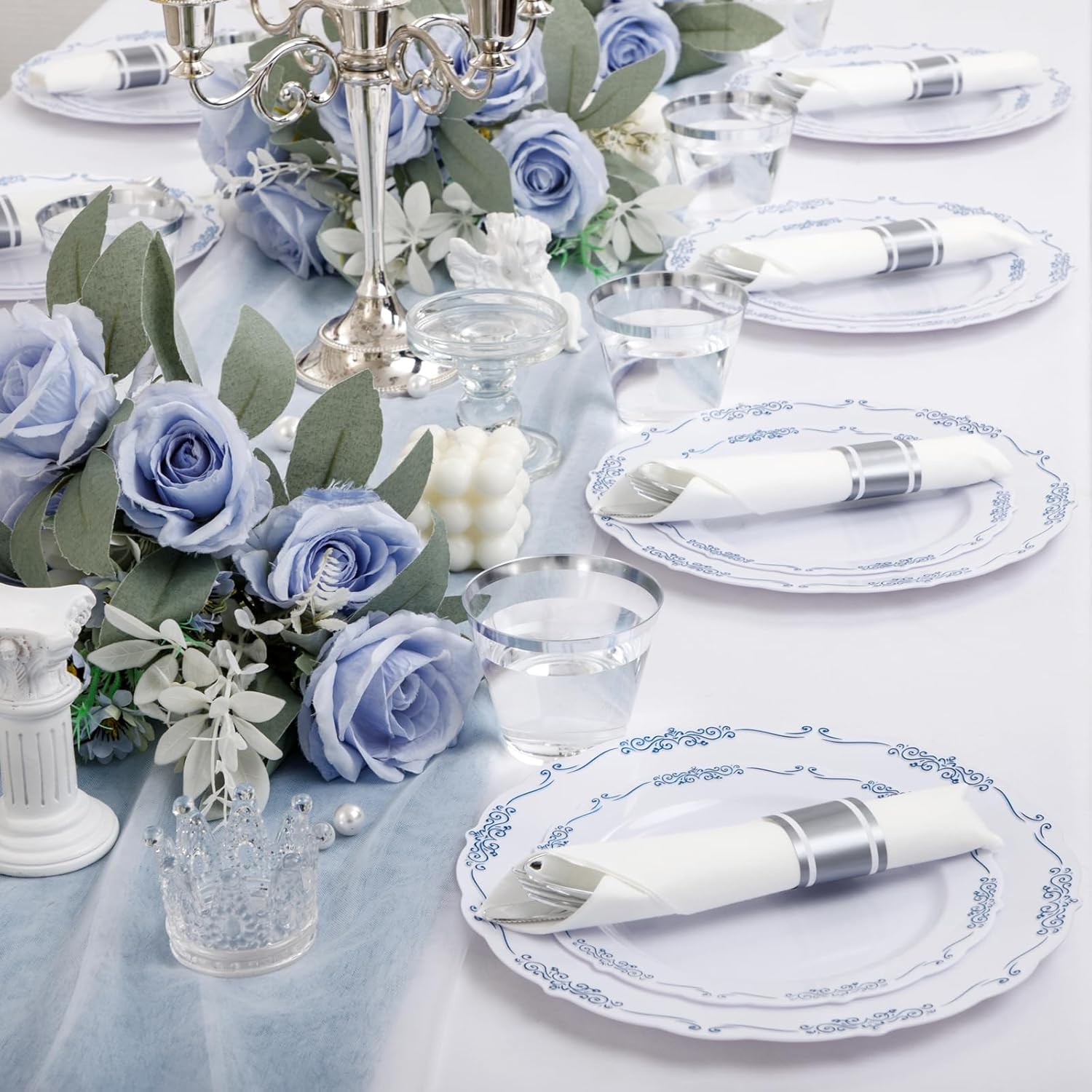 Thumbnail 1 de DaYammi 350Pcs Blue and White Disposable Plate Set with Napkins, Cutlery, and Cups