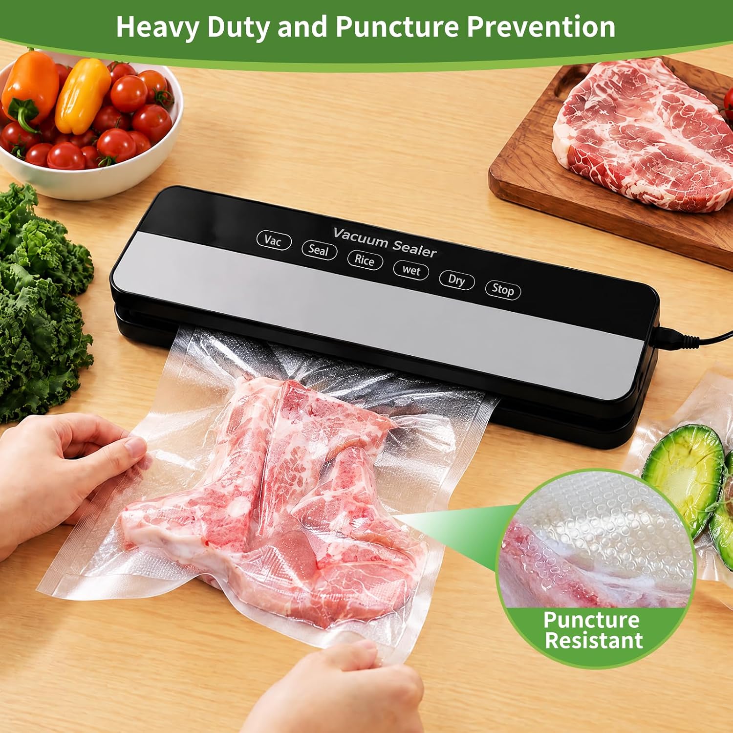 Detalle de O2frepak 200Bags-Quart Size8"x12" Vacuum Sealer Bags, BPA-Free PA+PE, 200 Count