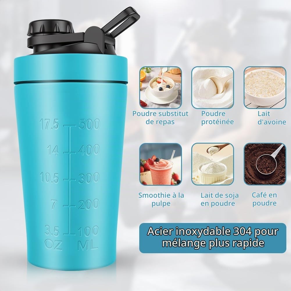 Detalle 2 de AOOWU 5824632 eiwitshaker van roestvrij staal, 600 ml met mengbal