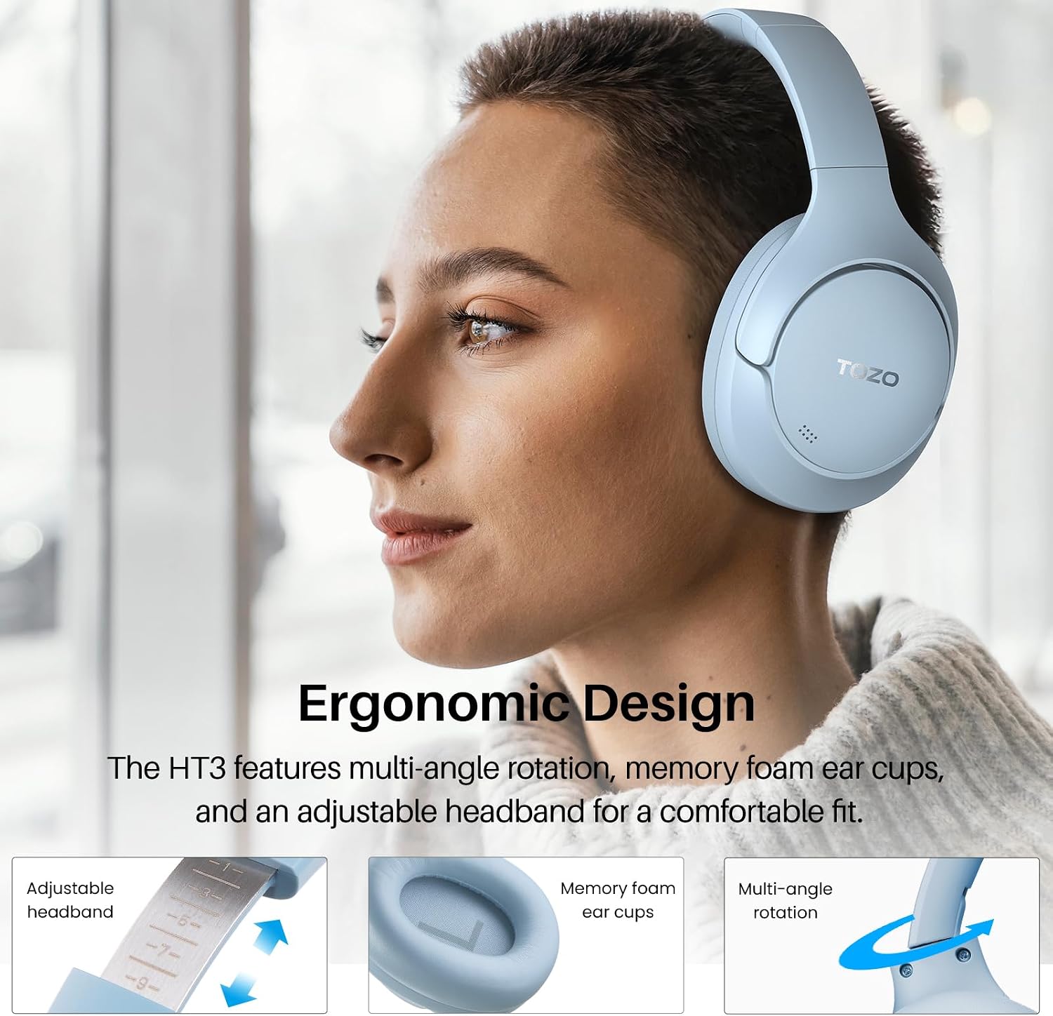 Thumbnail 6 de TOZO HT3 Bluetooth Headphones with Active Noise Cancelling and 90-Hour Battery