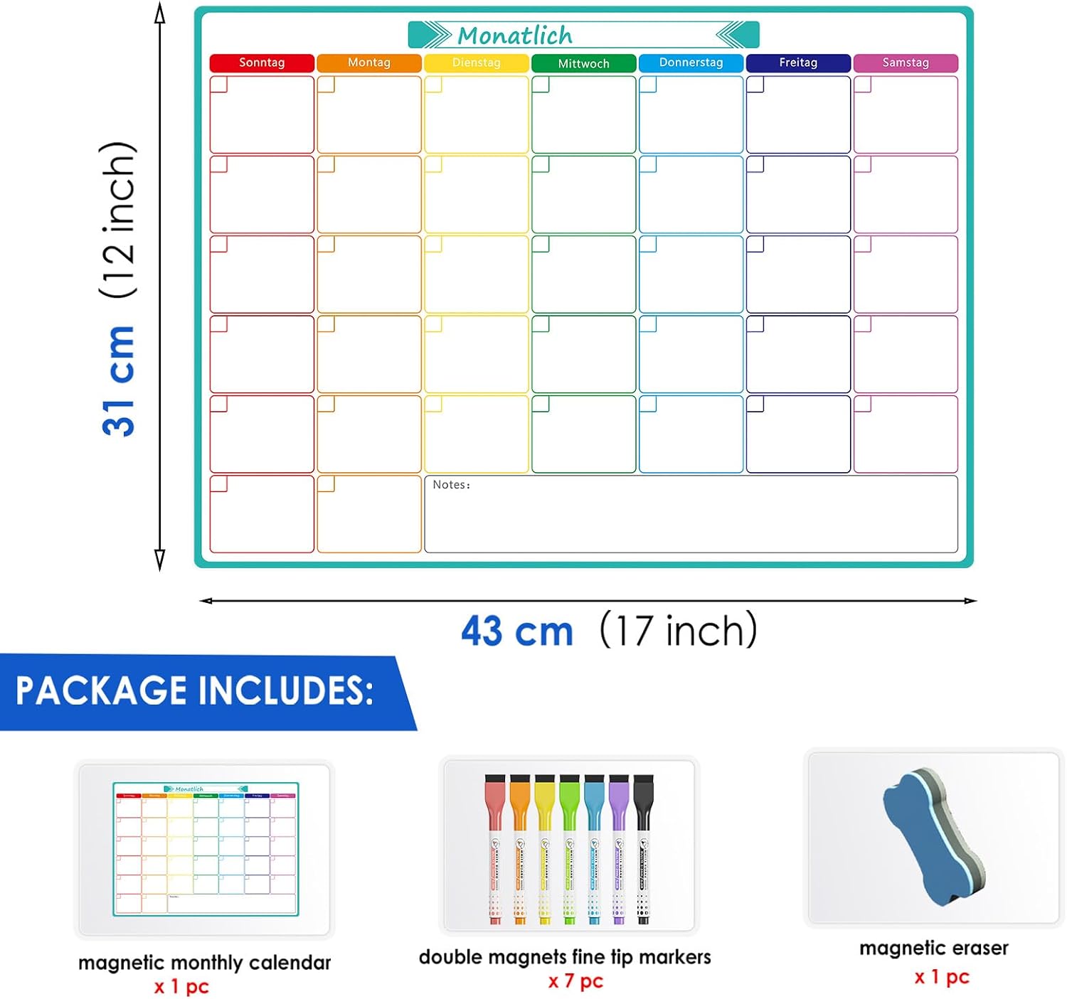 Detalle de KTRIO A3 Magnetic Monthly Planner Whiteboard for Fridge Calendar & Chore Charts