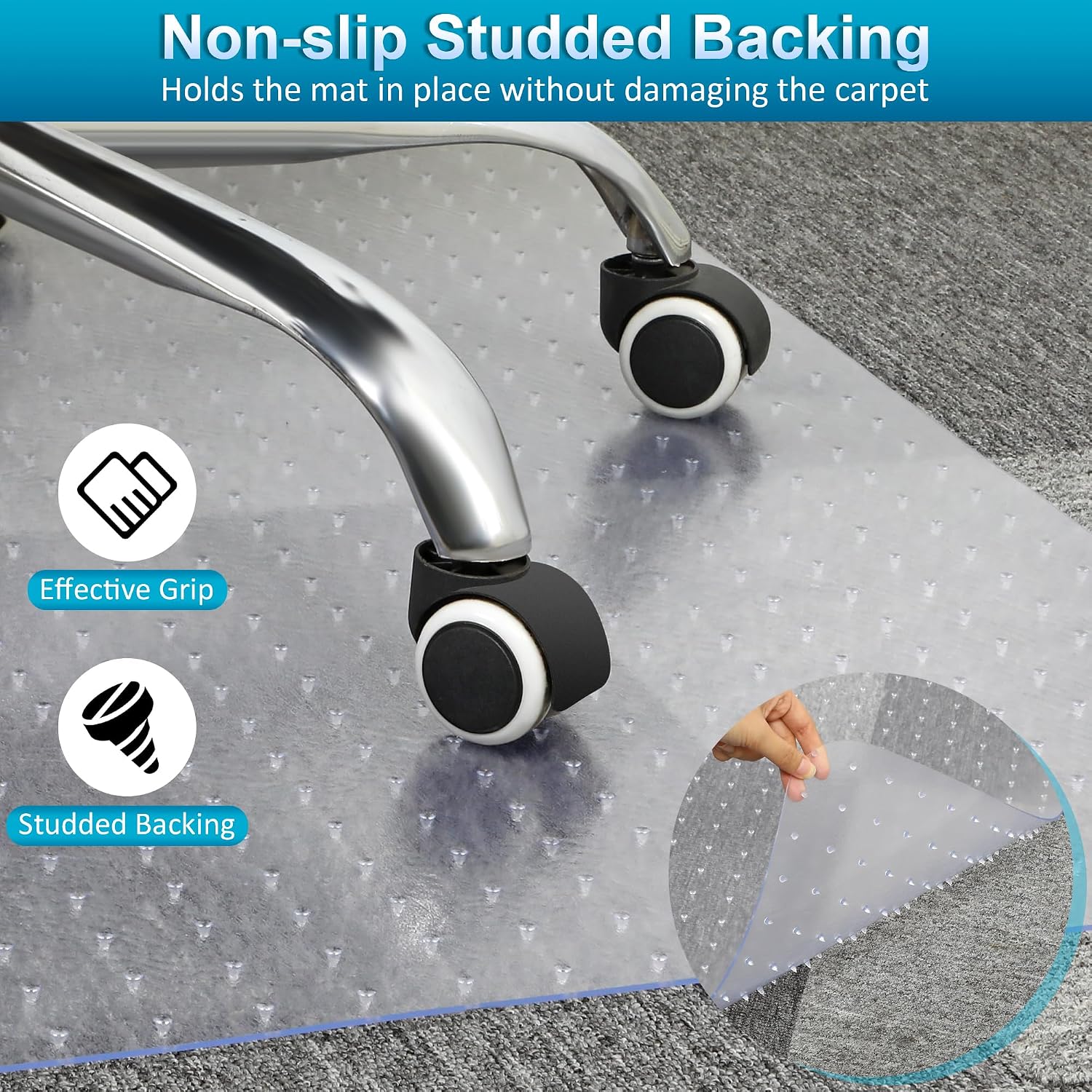 Thumbnail 2 de BesWin Office Chair Mat for Carpets (90x120cm) – Non-Slip PVC Floor Protector for Low Pile Carpets