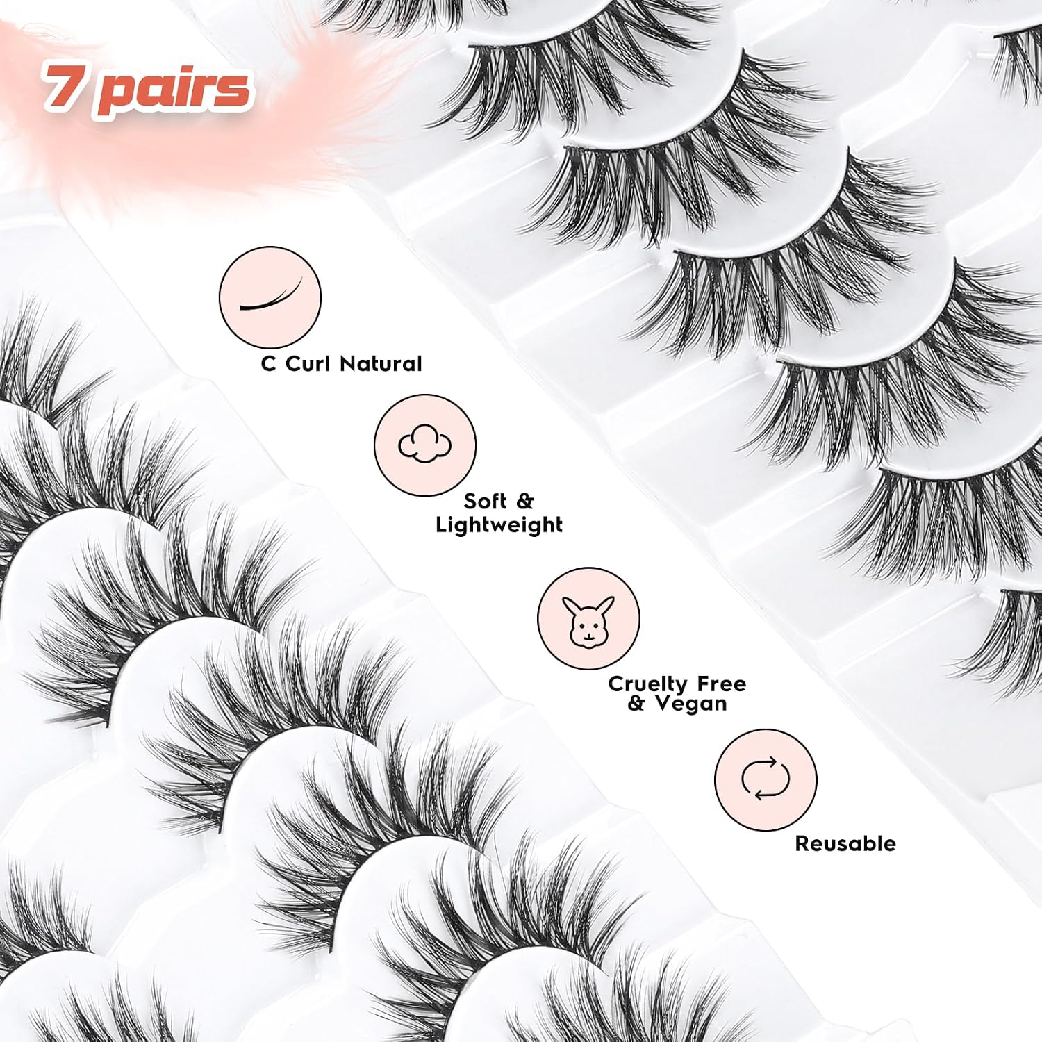 Detalle 1 de Siligli Fluffy Cat Eye False Eyelashes, 7 Pairs, Wispy C Curl