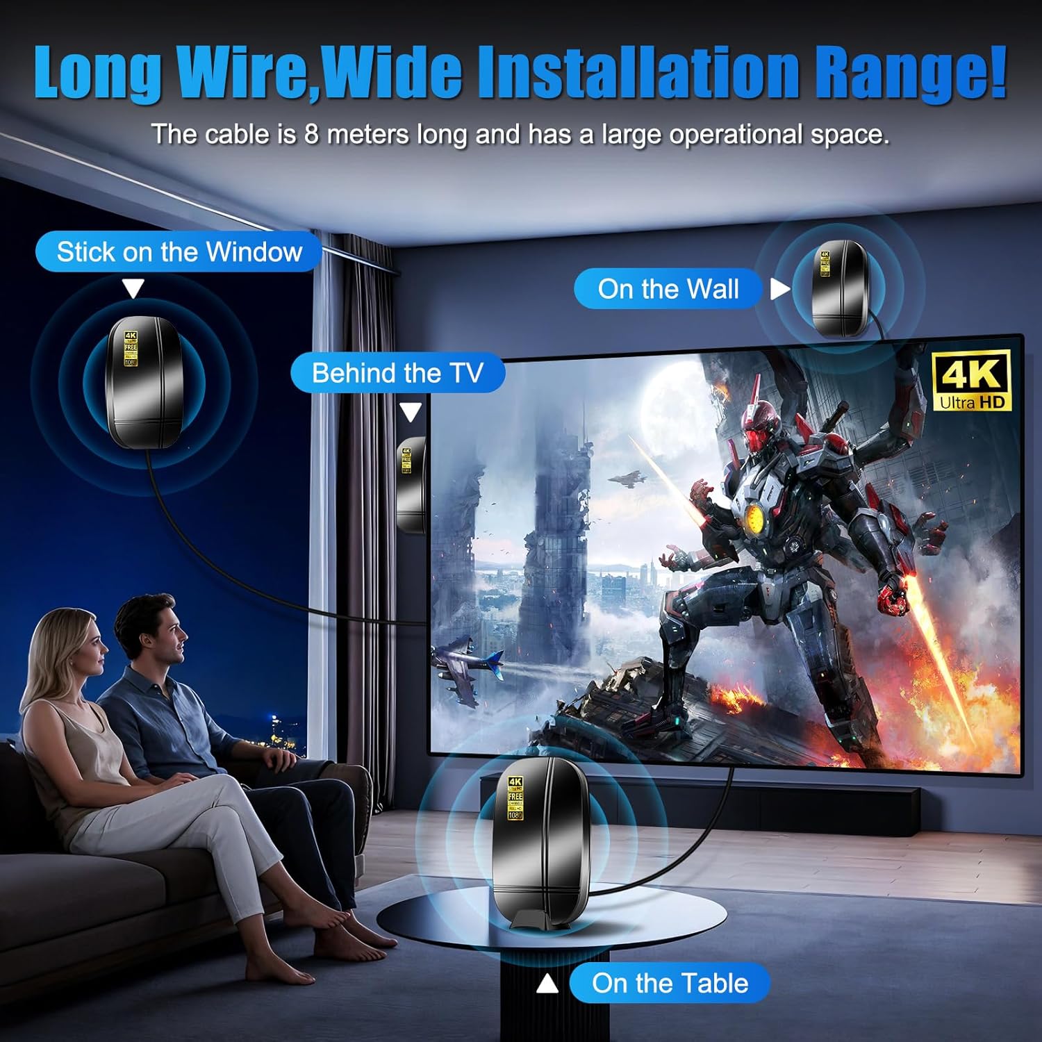 Detalle 2 de 2026 Upgraded TV Antenna: Indoor/Outdoor Digital HD Antenna for 4K/1080p Local Channels