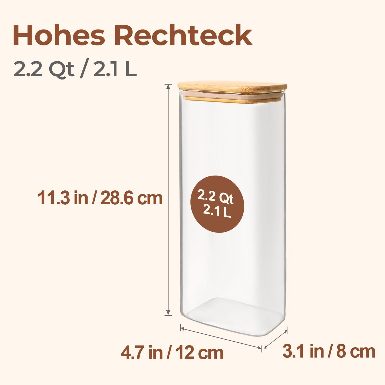Detalle de ComSaf 3er Set Vorratsgläser mit Deckel (luftdicht) 2,1 l – rechteckige Vorratsdosen aus Glas