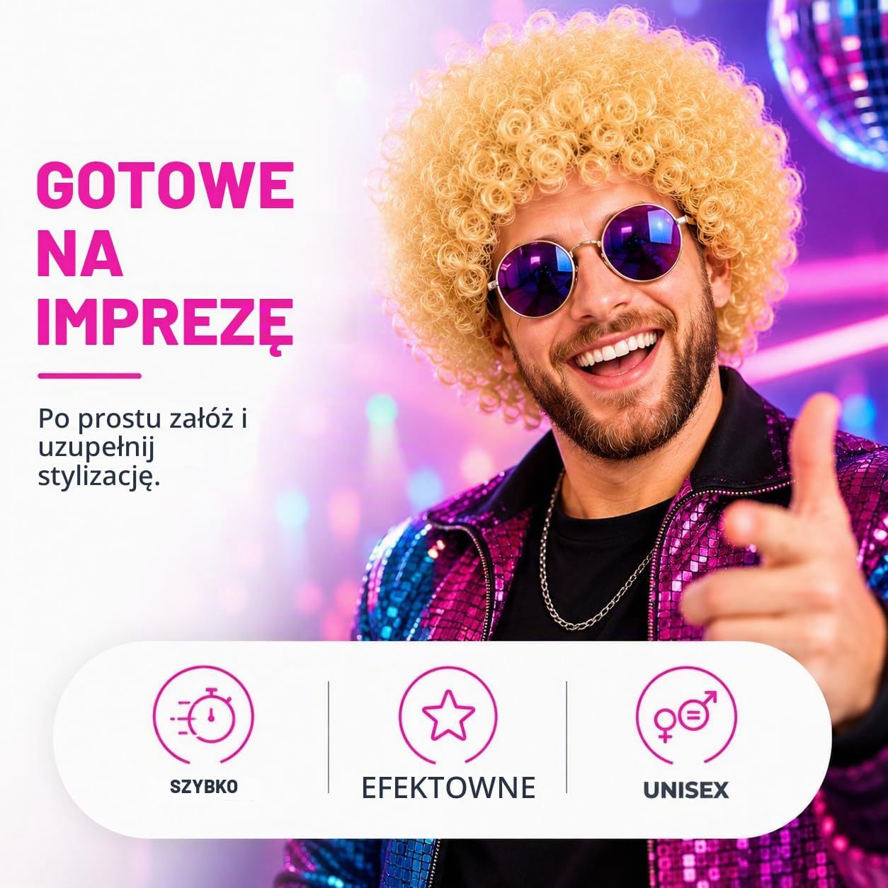 Detalle de TK Gruppe Timo Klingler peruka blond afro mullet w stylu retro na karnawał