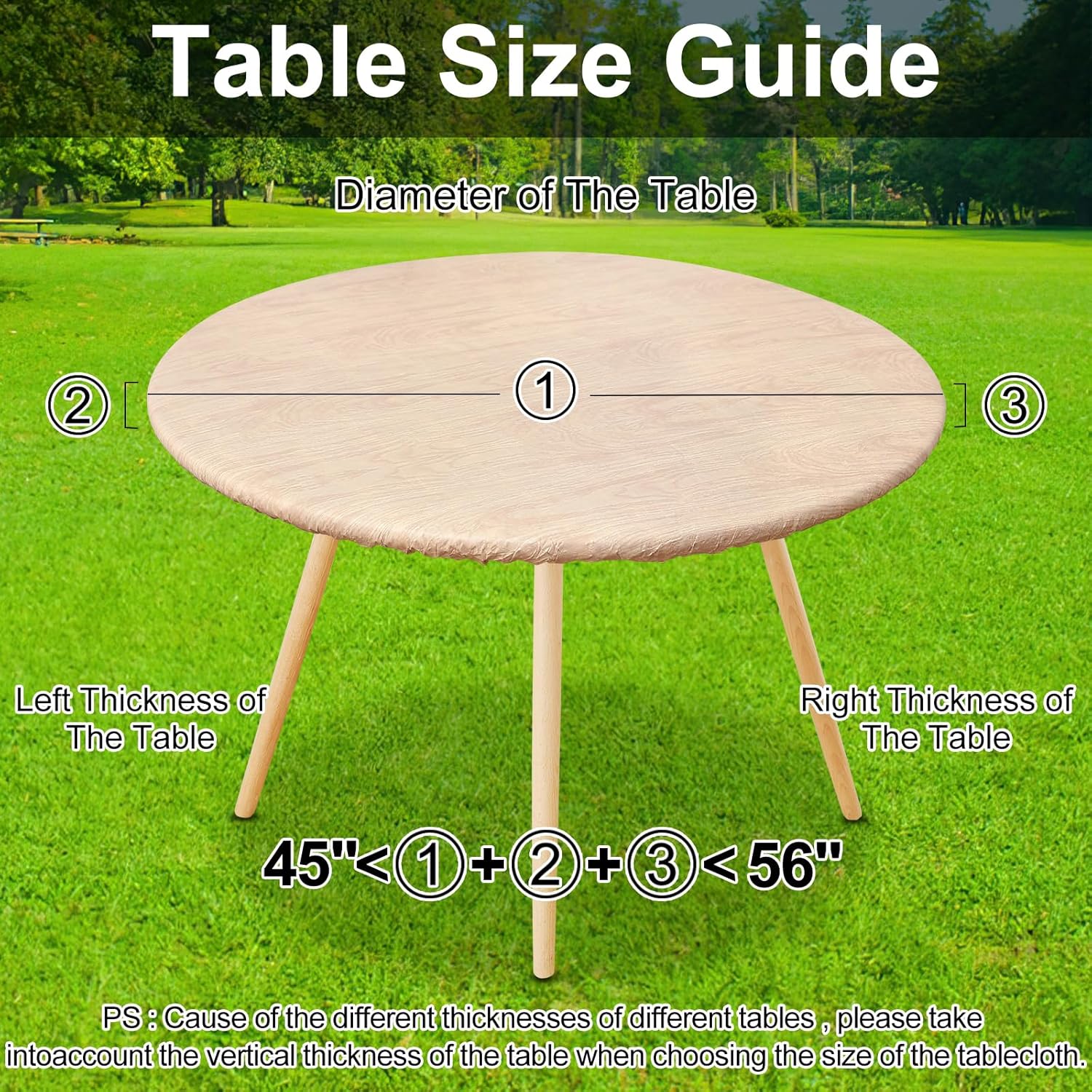 Thumbnail 6 de Smiry Round Picnic Tablecloth – Waterproof Elastic Fitted Cover for 45"–56" Tables (Beige)