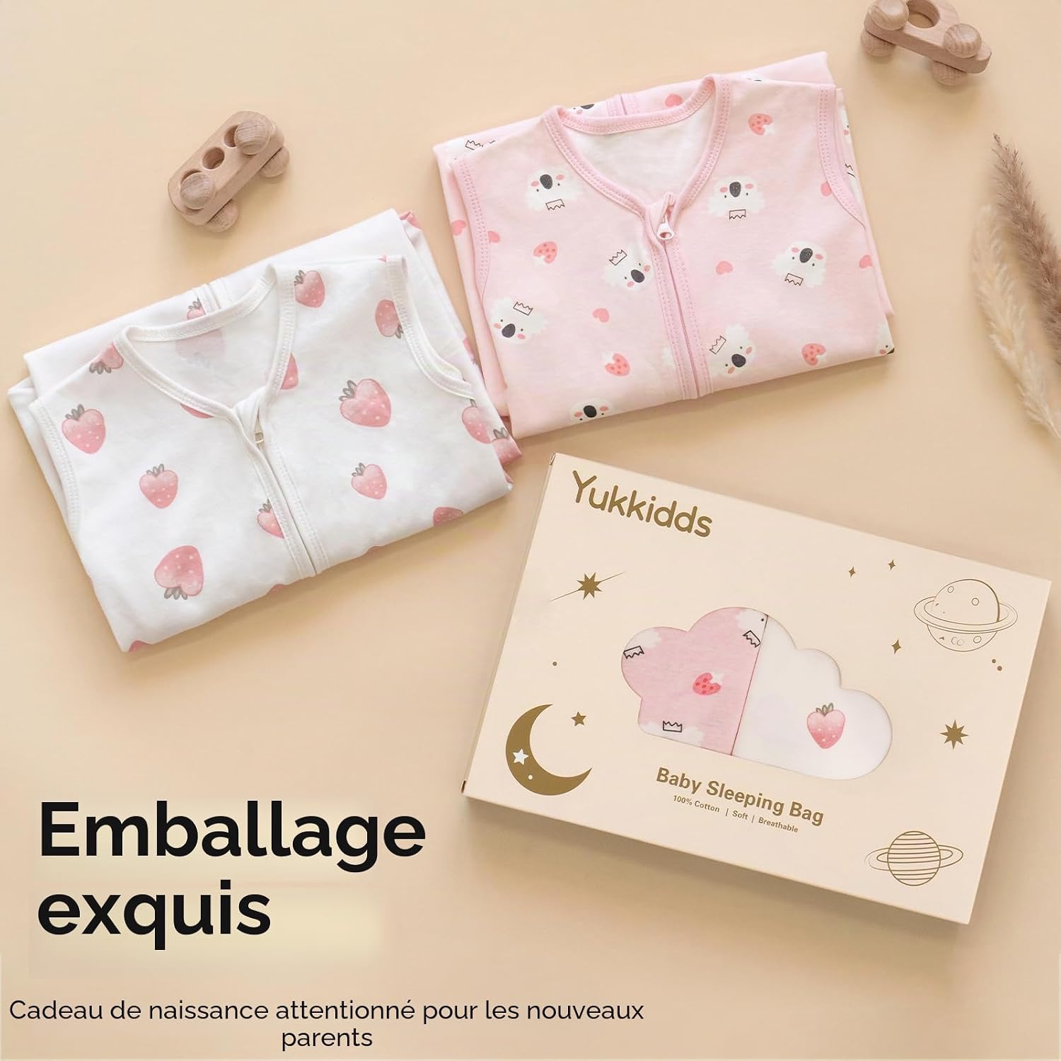 Thumbnail 6 de Yukkidds Gigoteuse Été Bébé 0.5 TOG 12-18 Mois — Lot de 2 Turbulettes 100% Coton, sans manches, unisex Baie Rose