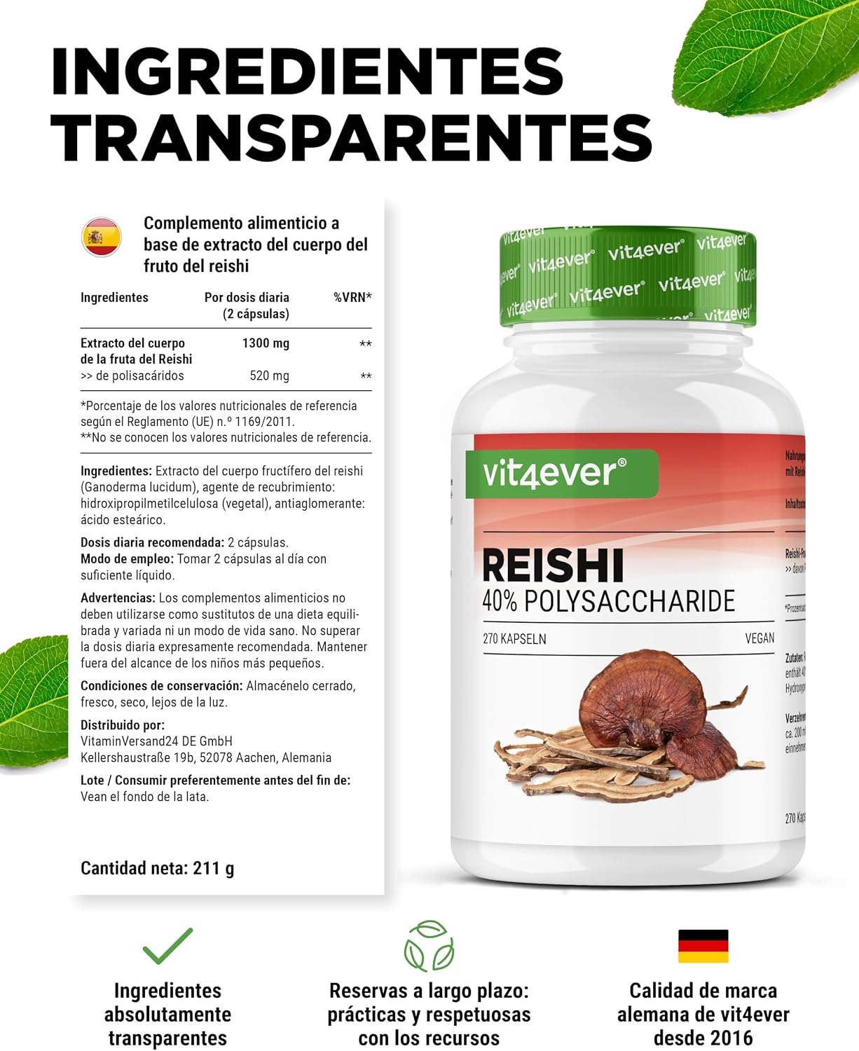Thumbnail 4 de Reishi 270 cápsulas veganas 1300 mg