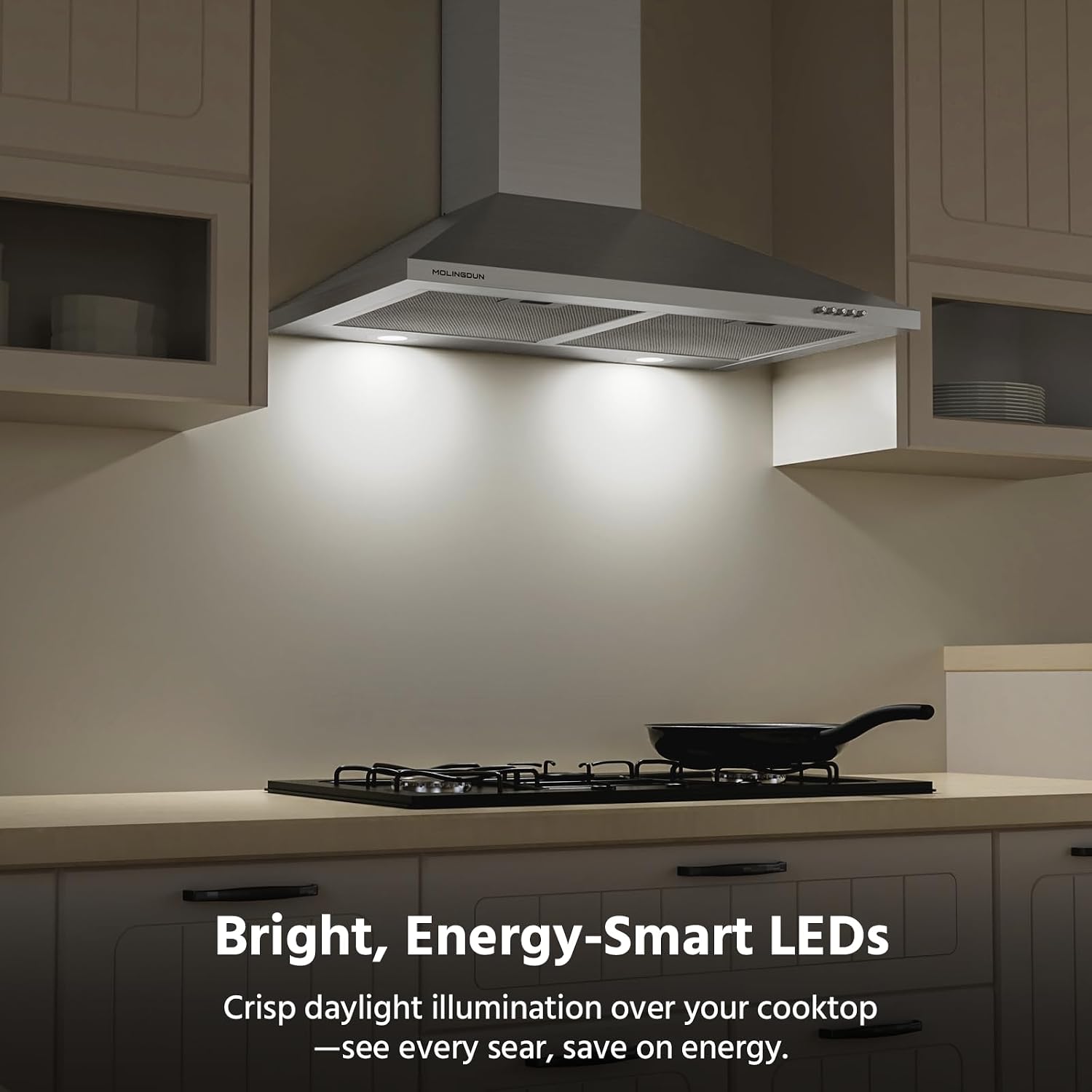 Detalle de MOLINGDUN MND-RHP30S01 30-Inch Wall-Mount Range Hood, 450 CFM, LED