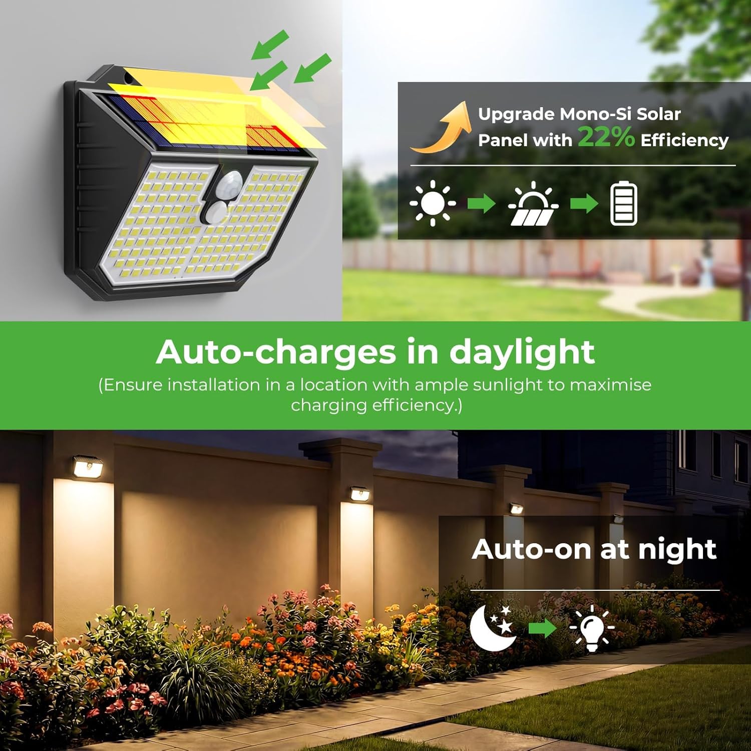 Thumbnail 2 de nipify 8 Pack Solar Security Lights: Upgraded 3000K Warm Outdoor LEDs with 3 Modes and 120° PIR Motion Sensor