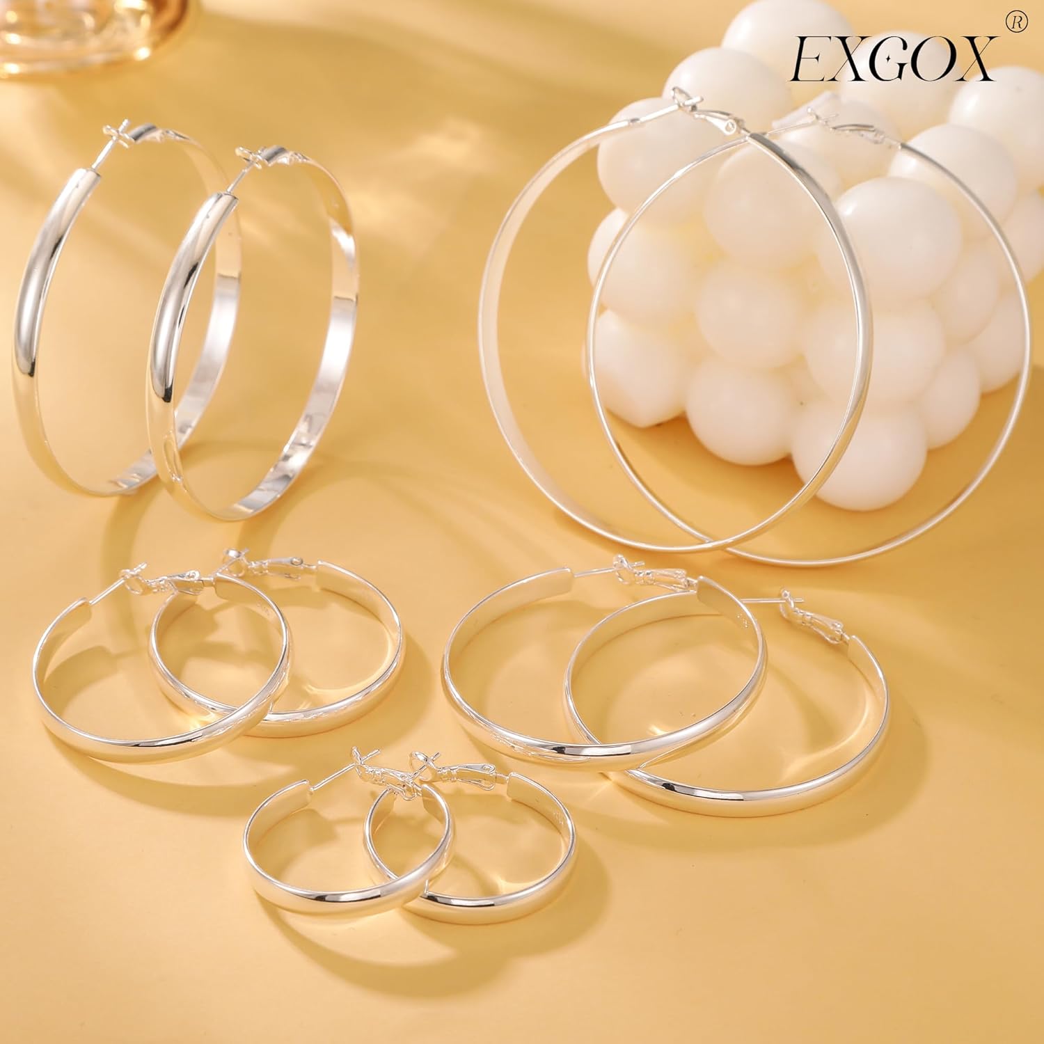 Thumbnail 5 de EXGOX Creolen Silber 925 Damen, 5 mm Breite, Groß 30–70 mm, Goldüberzogen