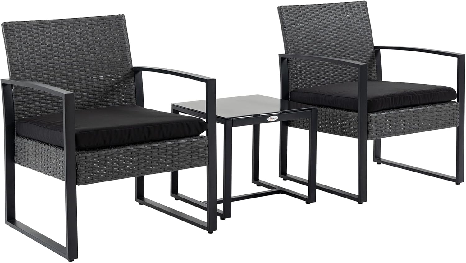 Outsunny Salon de Jardin 2 Places – Ensemble rotin PE avec Table Verre Trempé (gris)
