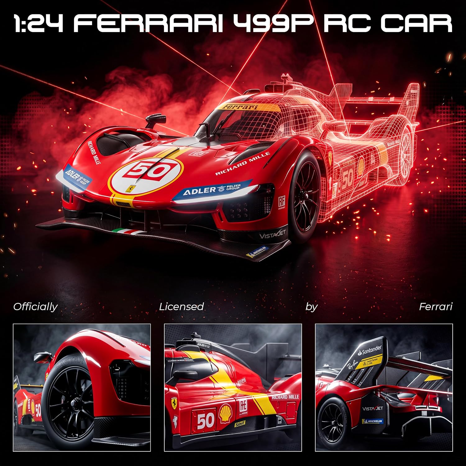 Detalle 2 de BEZGAR 10370 Ferrari 499P 1:24 Scale RC Car, Licensed, 2.4GHz