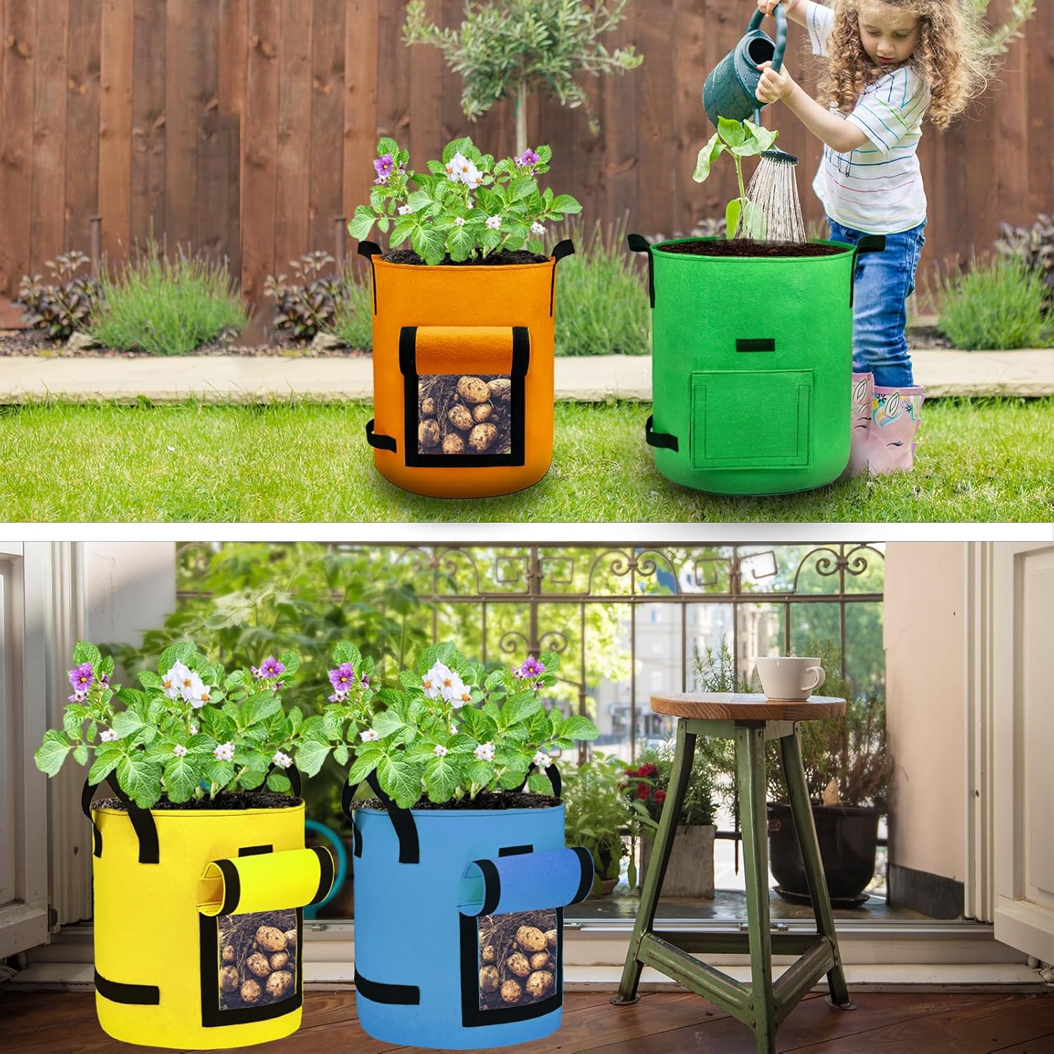 Thumbnail 2 de VJJXUU 4-pack colourful potato grow bags (10 gallon) in felt fabric