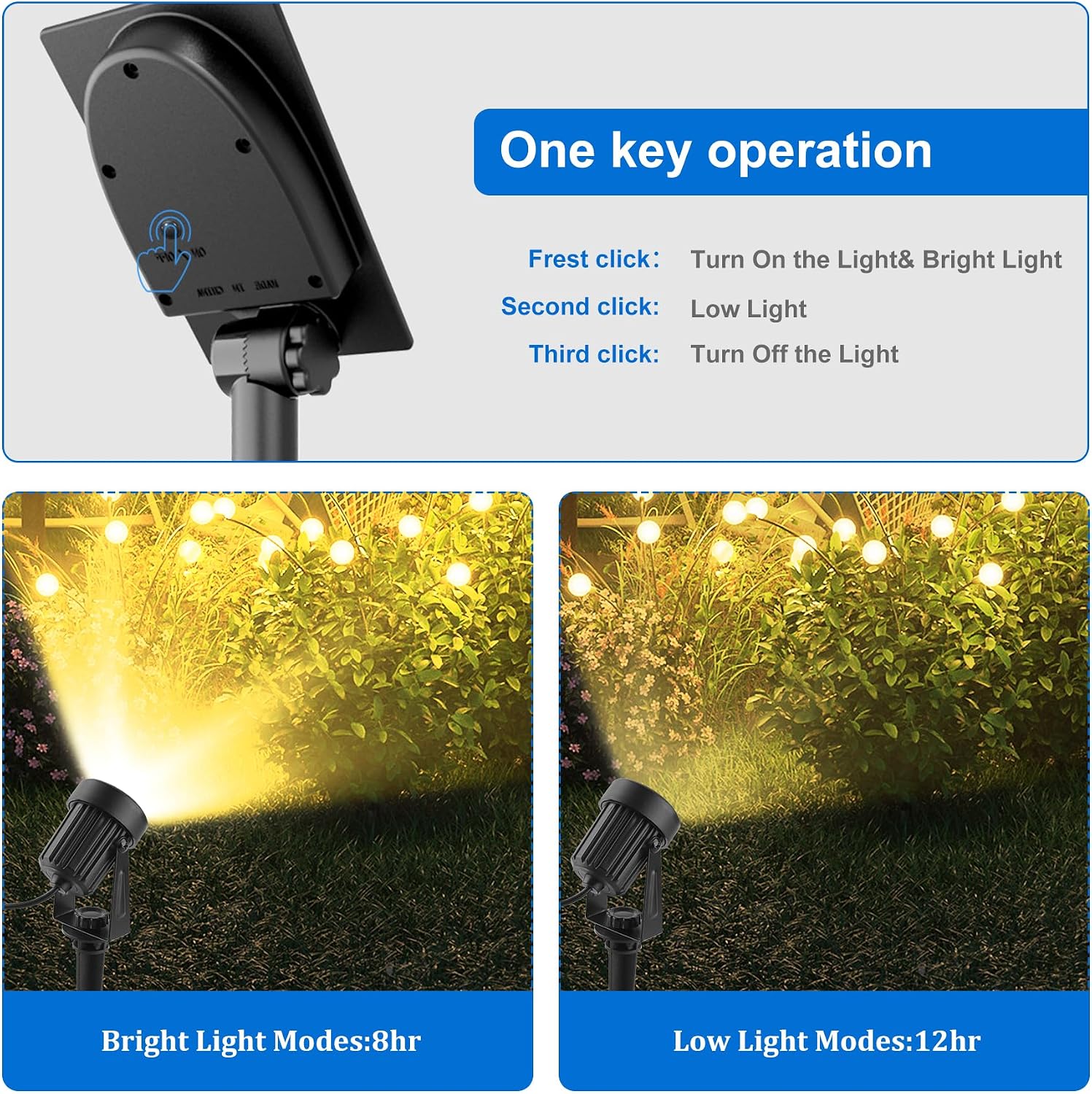 Detalle de NATPOW Solar Spot Lights Outdoor Garden – Dusk-to-Dawn, 3000K (6-in-1) IP65, Auto On/Off, 937 lumens