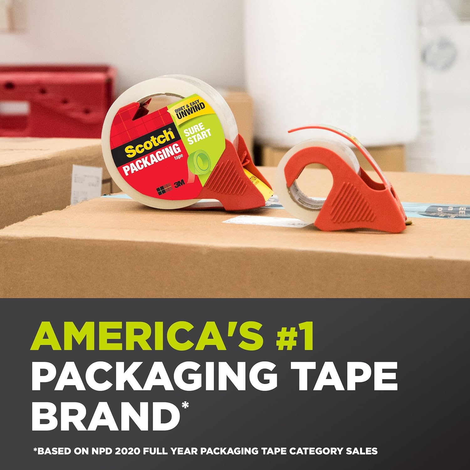 Thumbnail 1 de Scotch Sure Start Packing Tape (Clear) with Dispensers, Quiet Unwind, 6 Rolls