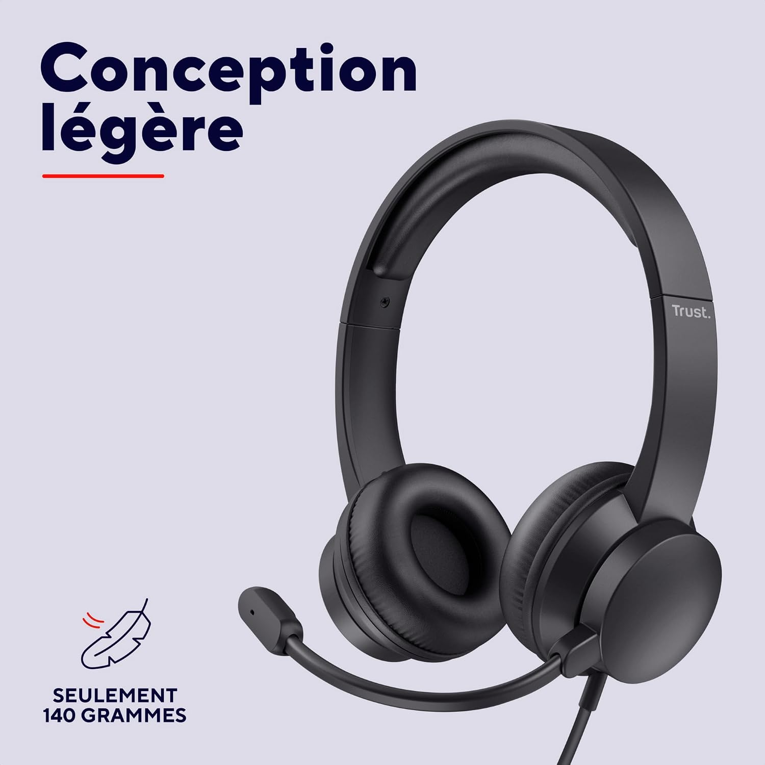 Thumbnail 3 de Trust Roha II Casque USB avec Micro Léger on Ear – Noir, câble 1,8 m