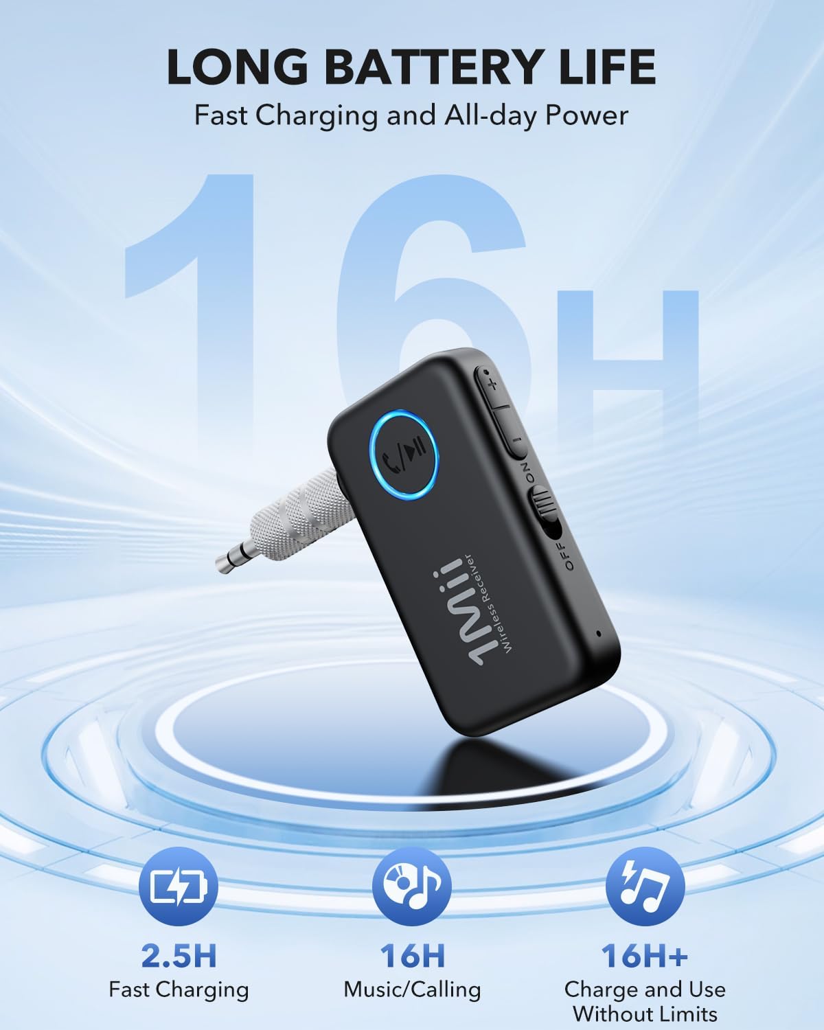 Detalle de 1Mii Bluetooth 5.3 music receiver, 16H