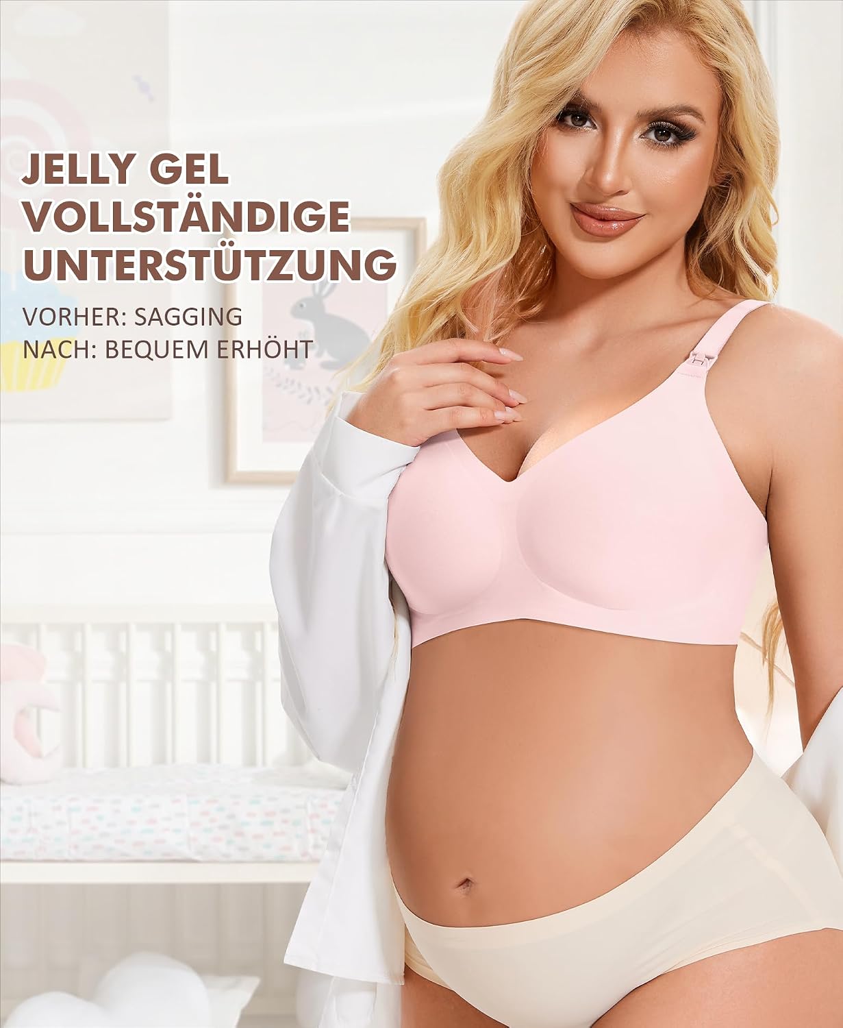Detalle 2 de QooNoo Still-BH ohne Bügel für große Brüste aus Baumwolle/Stretch – gepolstert, nahtlos und mit Stillverschluss