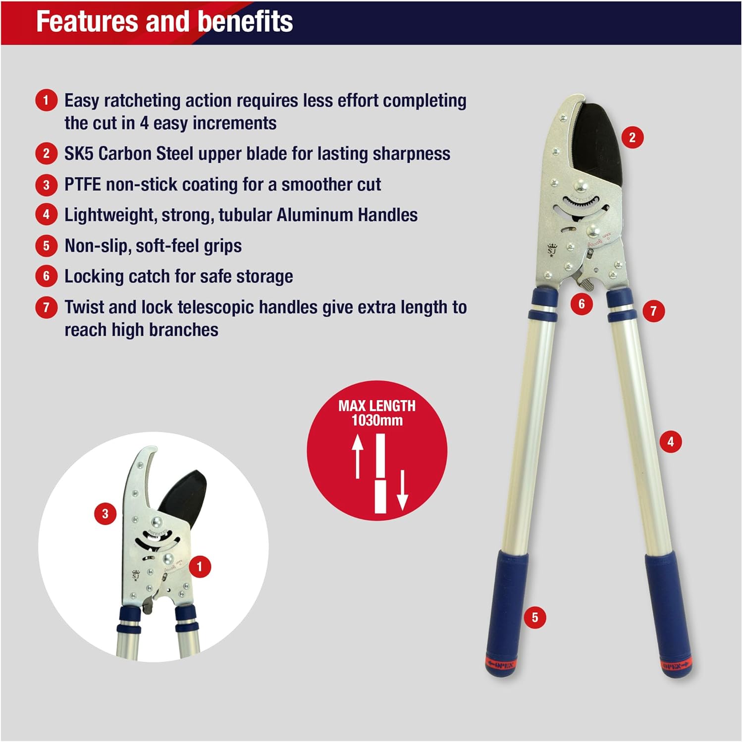 Thumbnail 1 de Spear & Jackson 8290RS Razorsharp Advance Heavy Duty Telescopic Ratchet Anvil Lopper