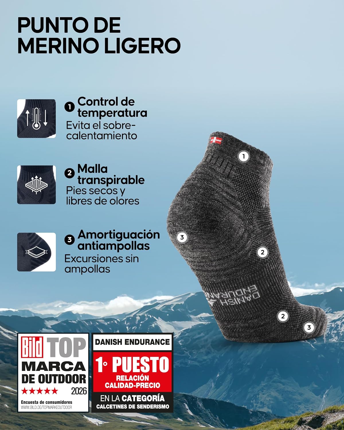 Detalle 2 de DANISH ENDURANCE Calcetines Merino tobillero 3 Pack