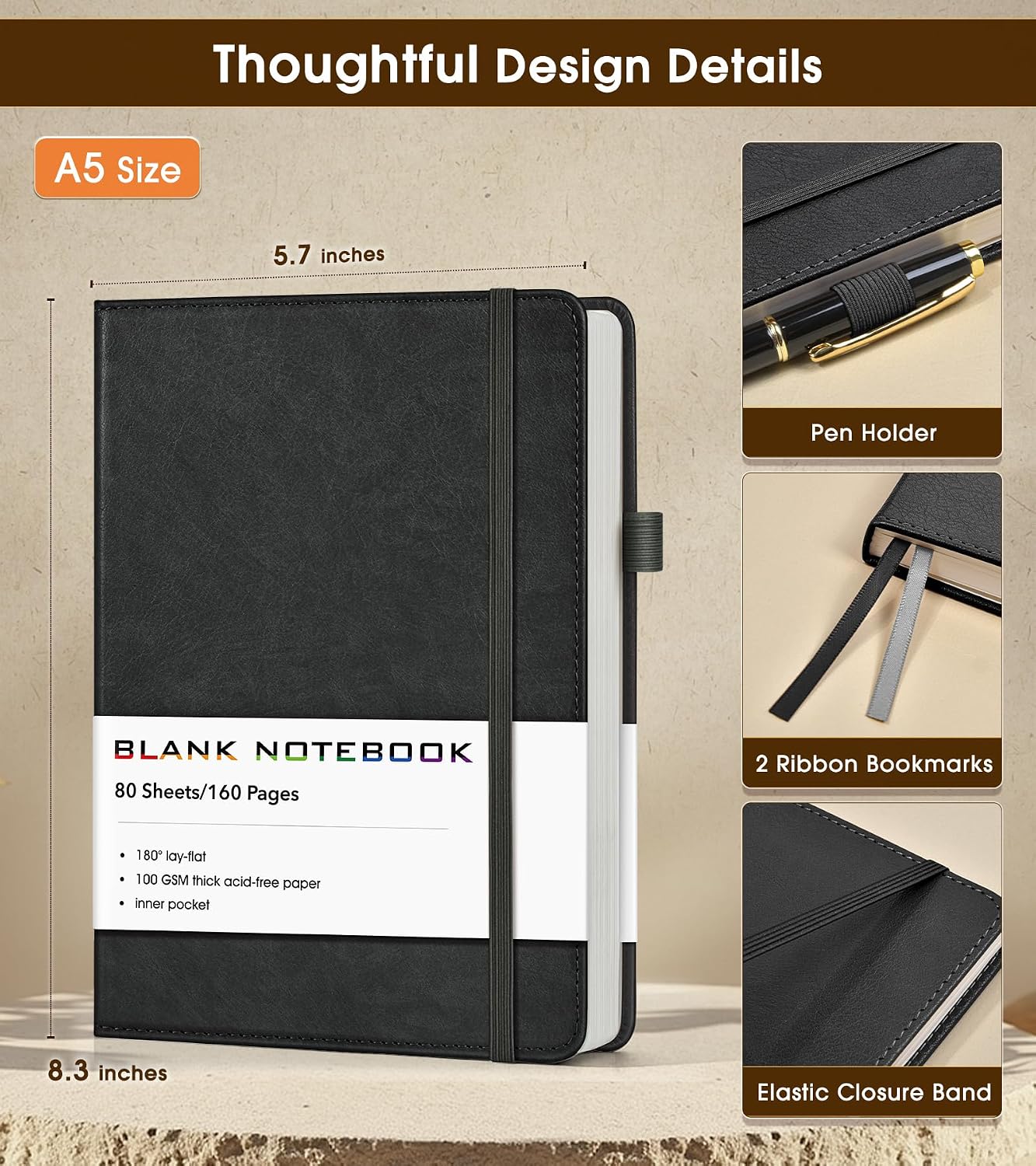 Thumbnail 5 de KWULP A5 Blank Sketchbook, 160 Pages, 100 GSM Paper, Lay-Flat Binding