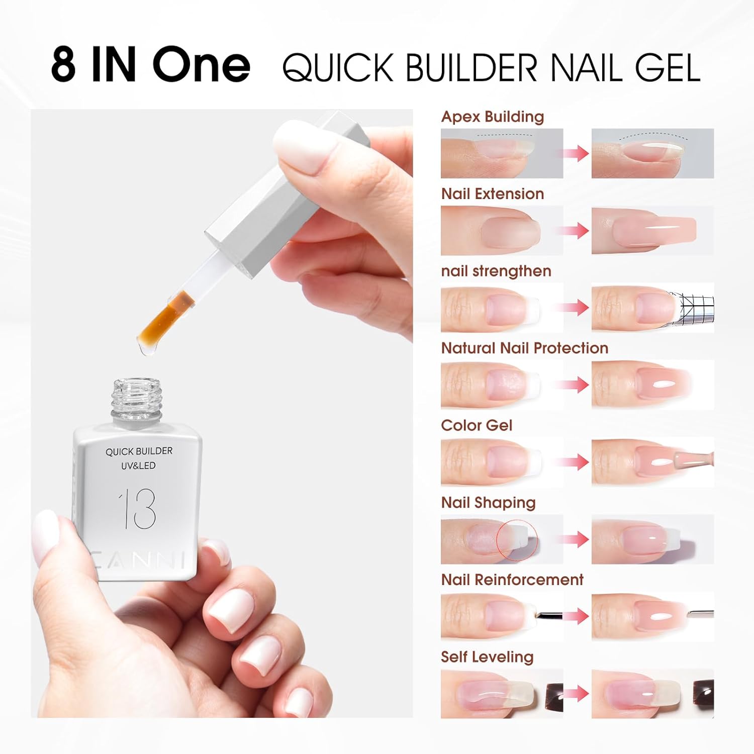 Thumbnail 1 de CANNI 6-Piece 9 ml Quick Builder Nail Gel Set: Clear, Milky White, Nude Pink & Jelly Shades