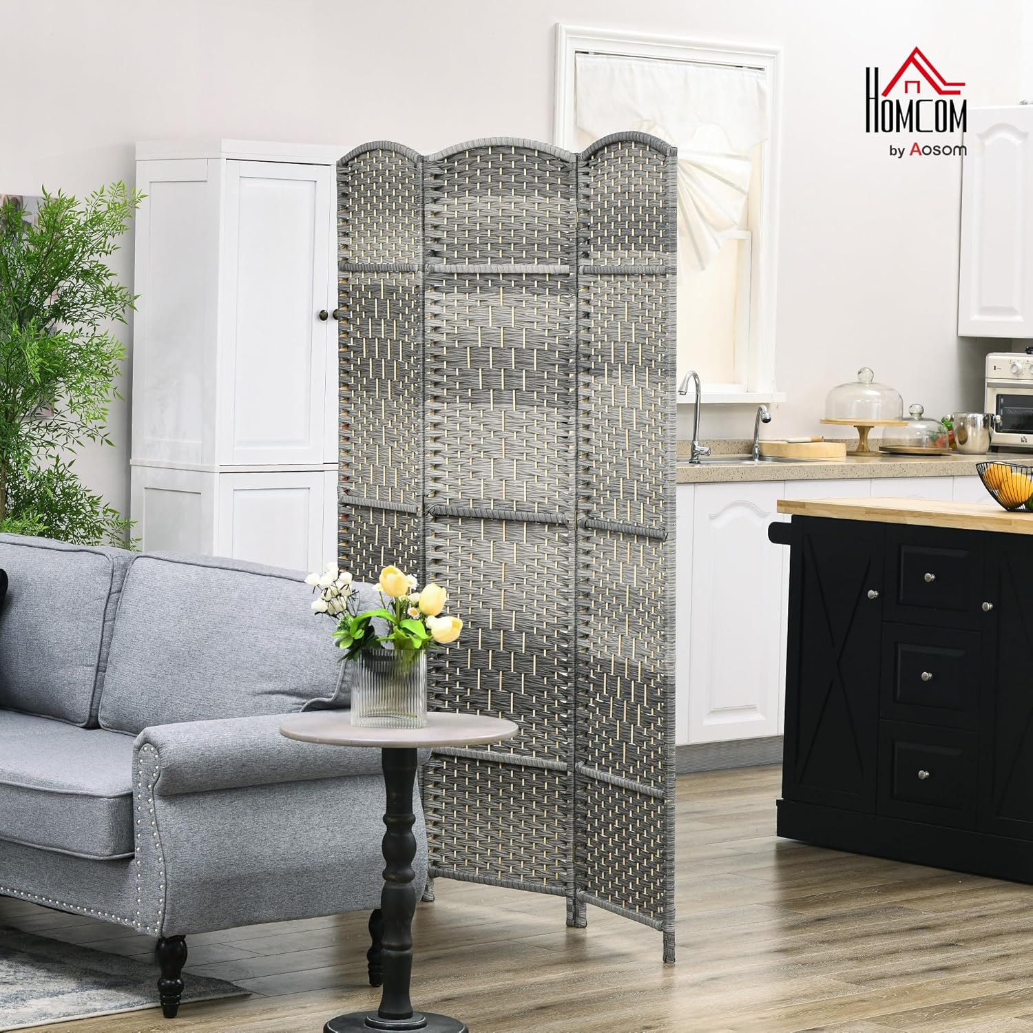 Thumbnail 1 de HOMCOM Paravent intérieur en Bois, 3 Panneaux, 135 x 180 cm – Séparateur pliable pour salon et chambre