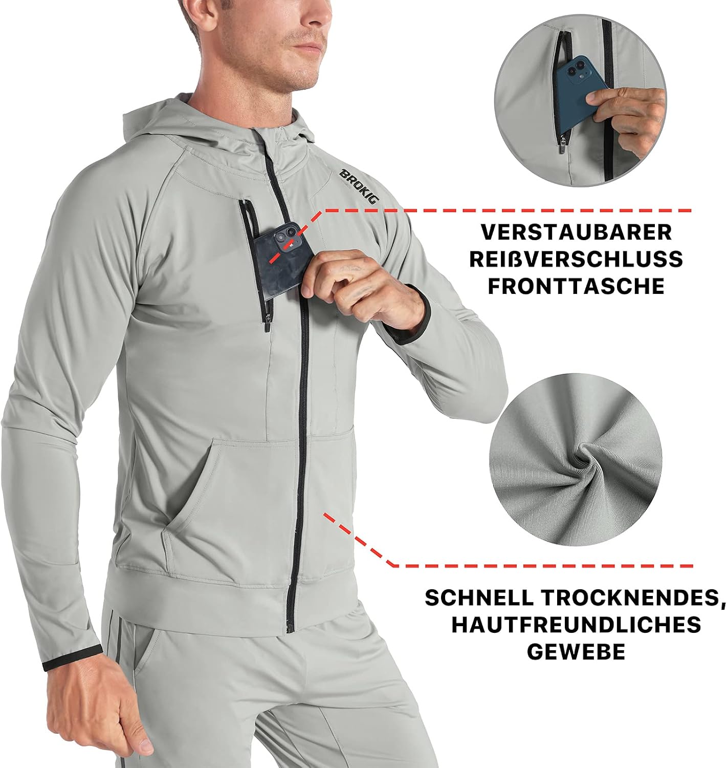Detalle de BROKIG Leichte Hoodie Herren S‑XXL