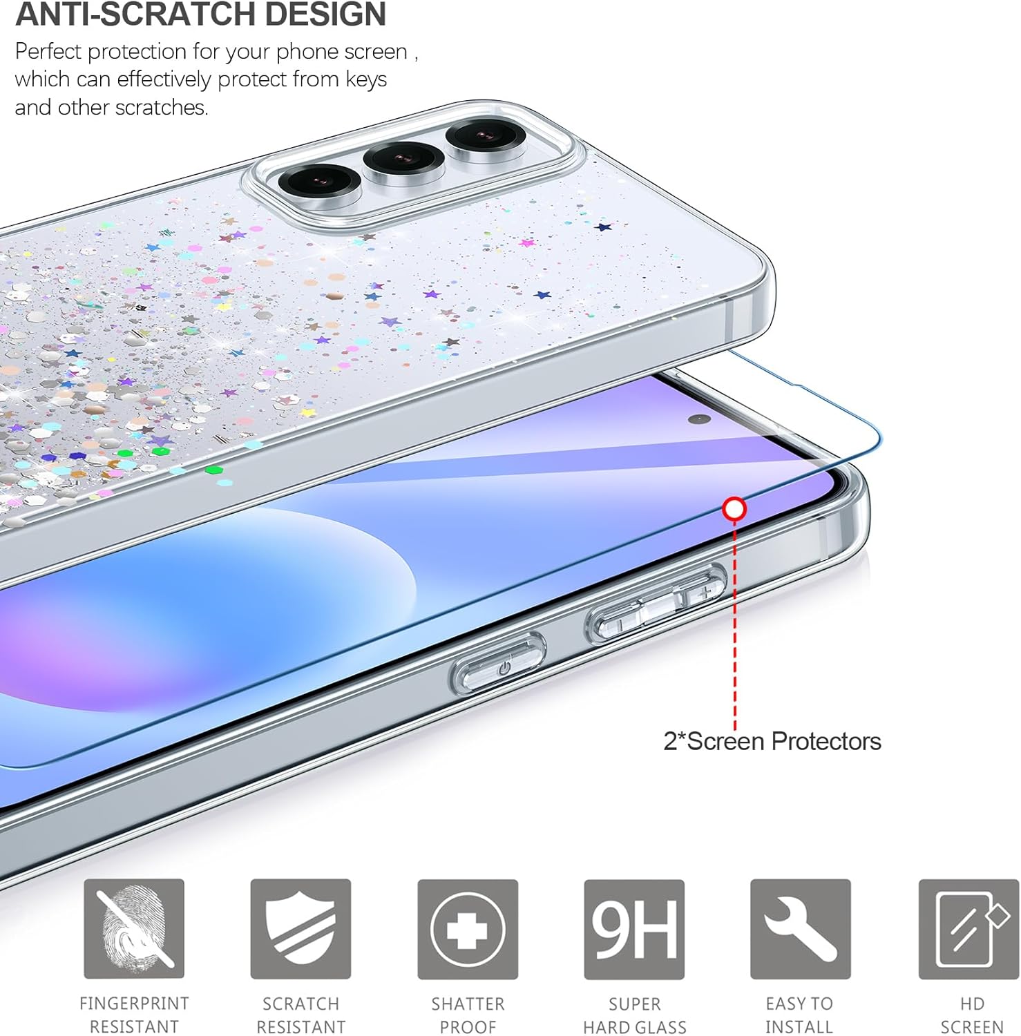 Thumbnail 1 de ivencase Clear Glitter Case for Samsung Galaxy A57 5G — Glittery TPU/PC Shield with 2 Screen Protectors